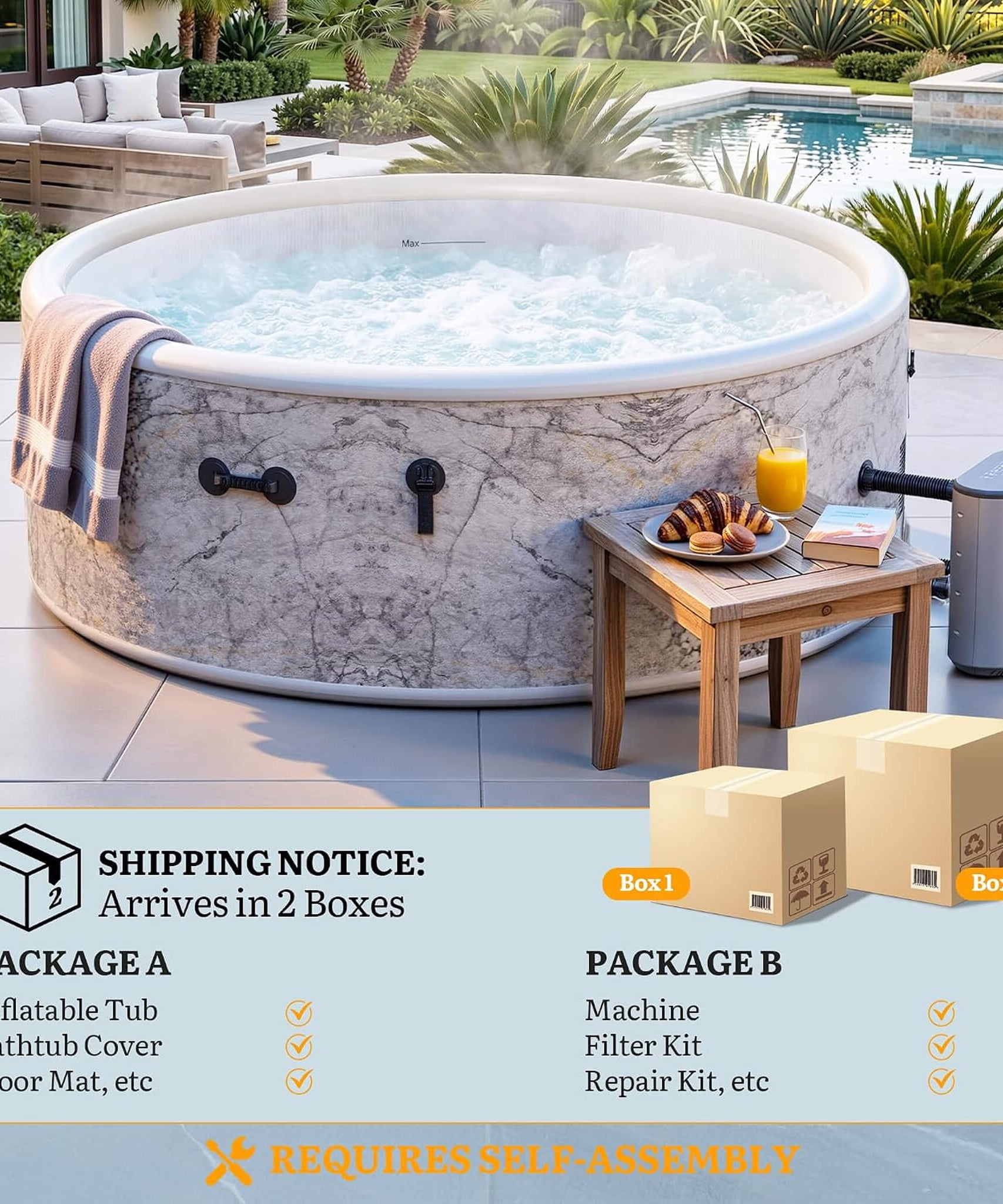 Premium 85-Inch Inflatable 8-Person Drop-Stitch Hot Tub W/ 220 Massage Jets (SAK78596)