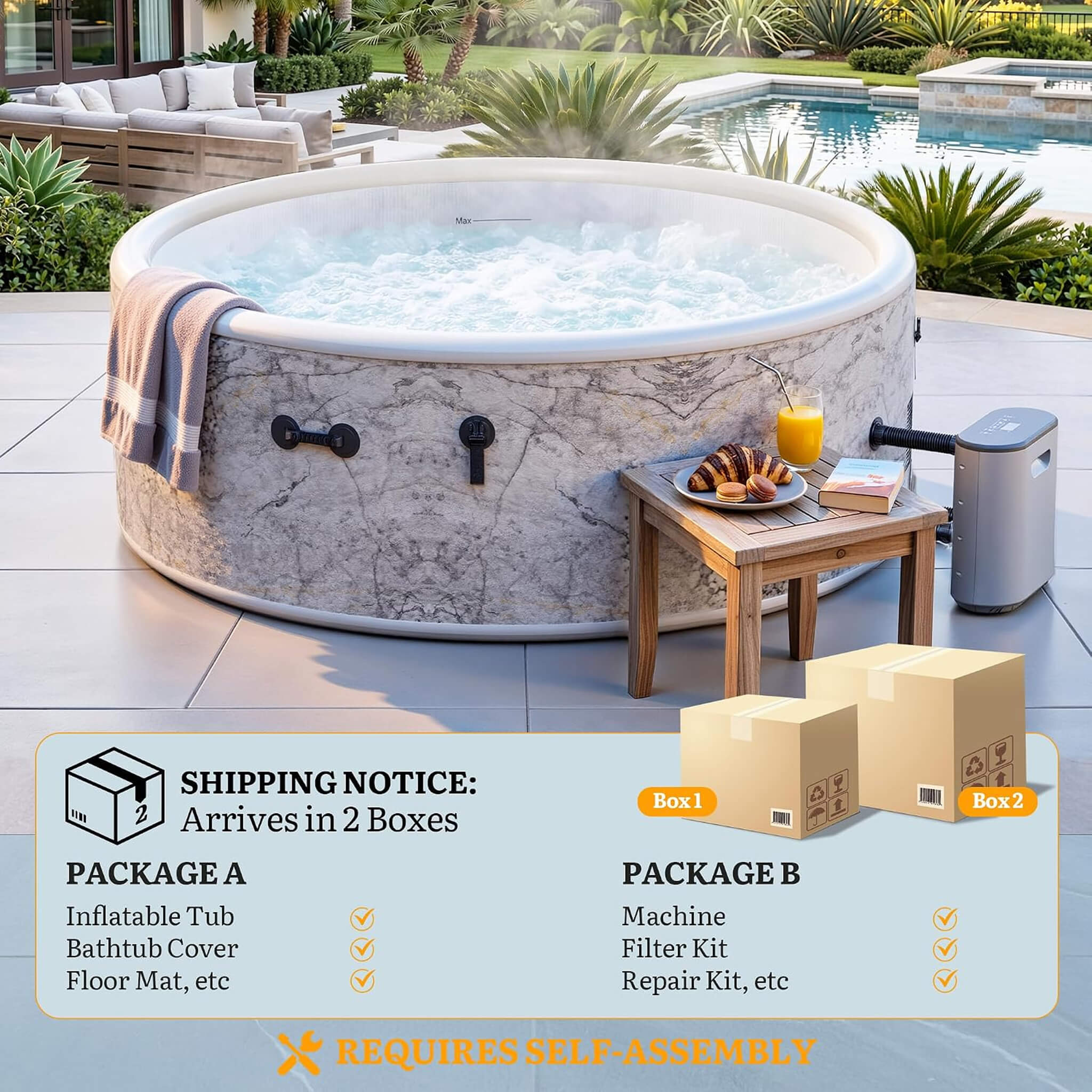 Premium 85-Inch Inflatable 8-Person Drop-Stitch Hot Tub W/ 220 Massage Jets (SAK78596)