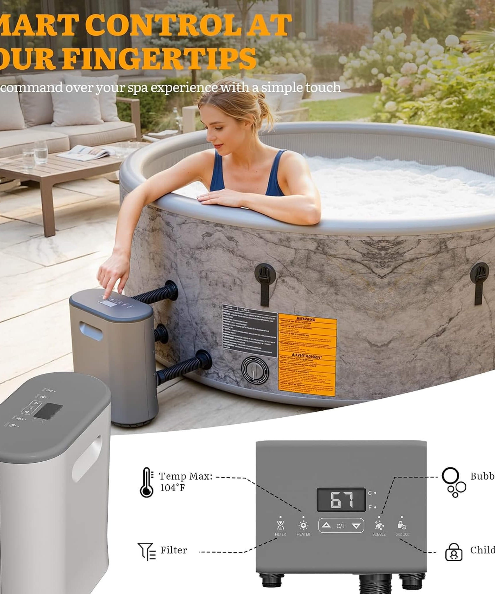 Premium 85-Inch Inflatable 8-Person Drop-Stitch Hot Tub W/ 220 Massage Jets (SAK78596)