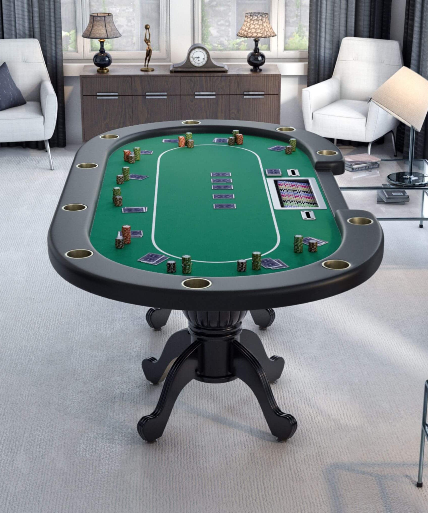 Premium 96-Inch Aura Oval Poker Table With Cup Holders, Chips Tray And Drop Box (SAK31045)