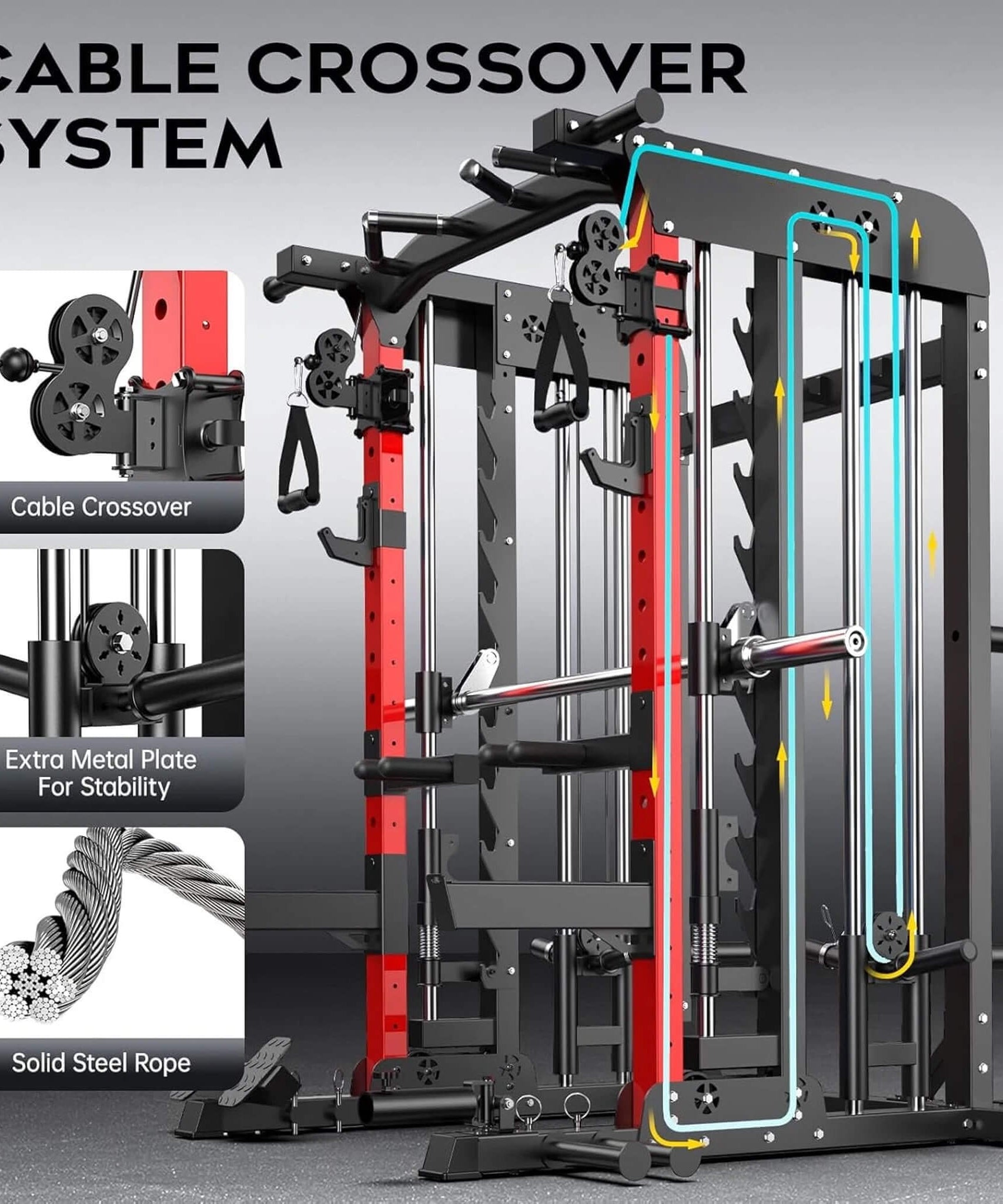 Rovix Premium 2000LBS All-In-One Squat Rack Power Cage With Smith Machine (SAK59213)