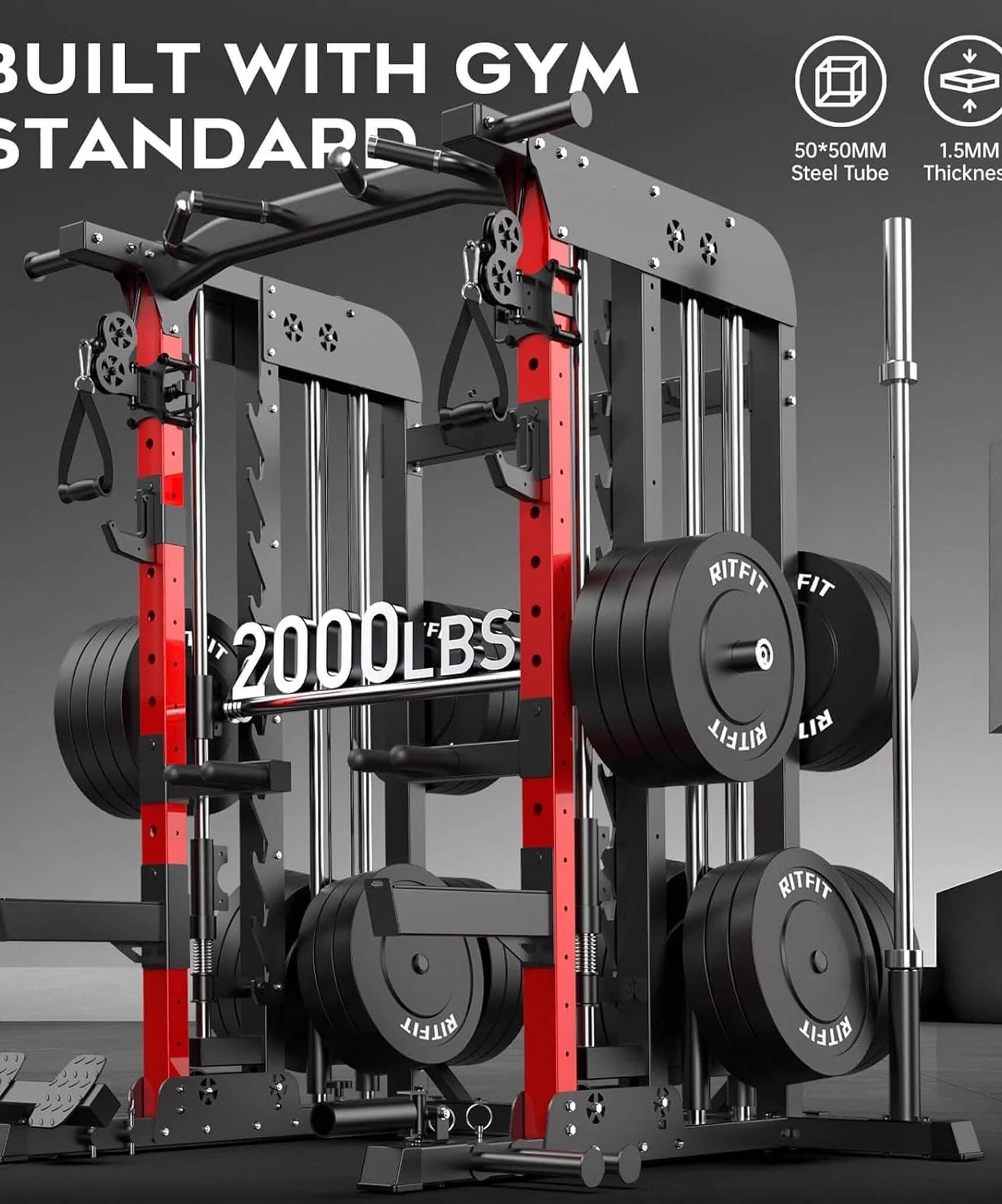 Rovix Premium 2000LBS All-In-One Squat Rack Power Cage With Smith Machine (SAK59213)