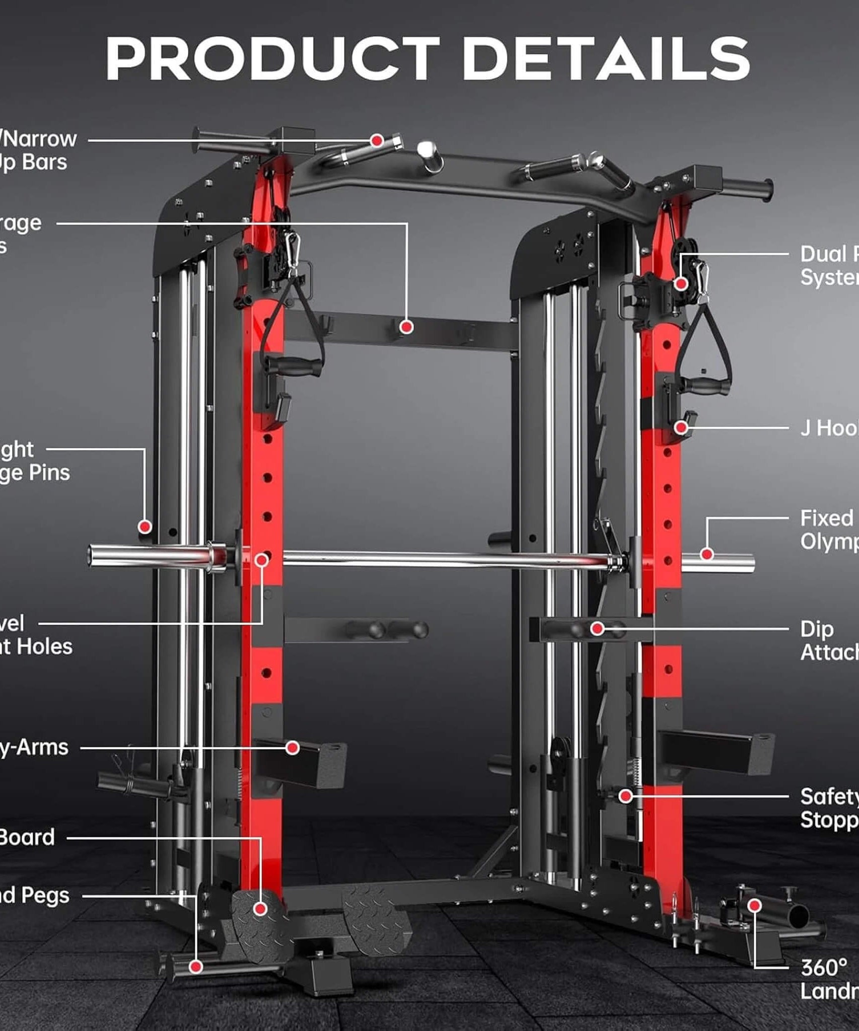 Rovix Premium 2000LBS All-In-One Squat Rack Power Cage With Smith Machine (SAK59213)