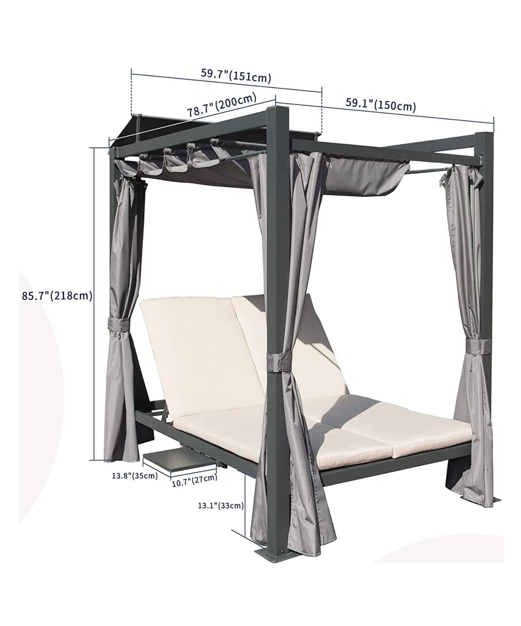 Alora Premium Aluminum Outdoor Patio Daybed With Retractable Canopy And Double Chaise Lounge (SAK17682)