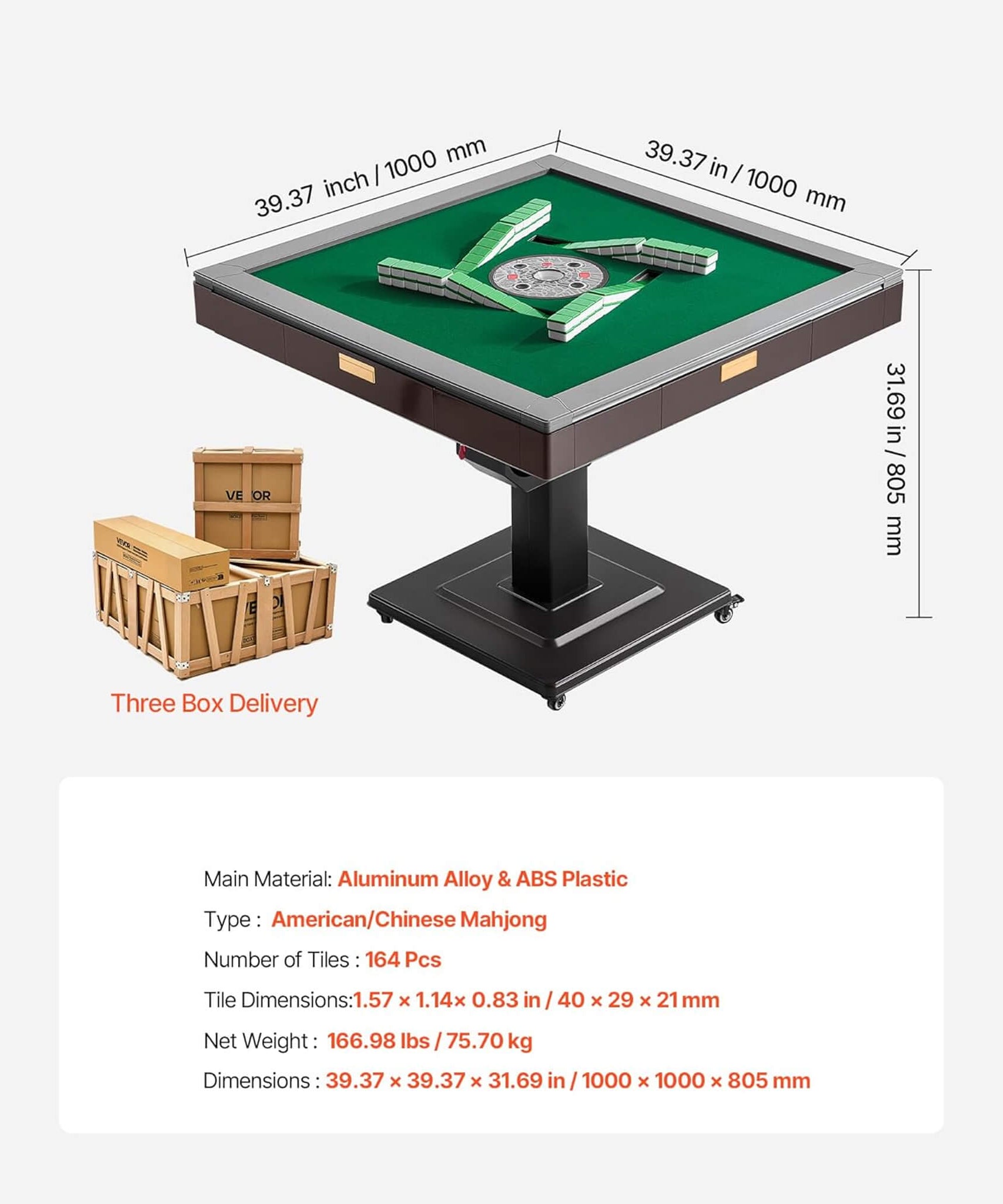 Premium Automatic Foldable Mahjong Table With Wheels And Two Sets Of Tiles (SAK92307)