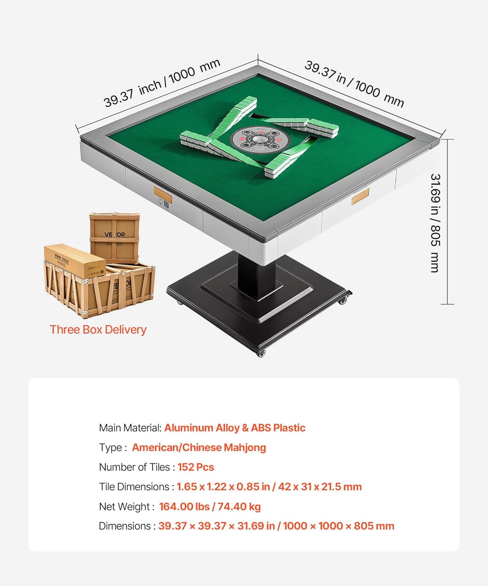 Premium Automatic Foldable Mahjong Table With Wheels And Two Sets Of Tiles (SAK92307)