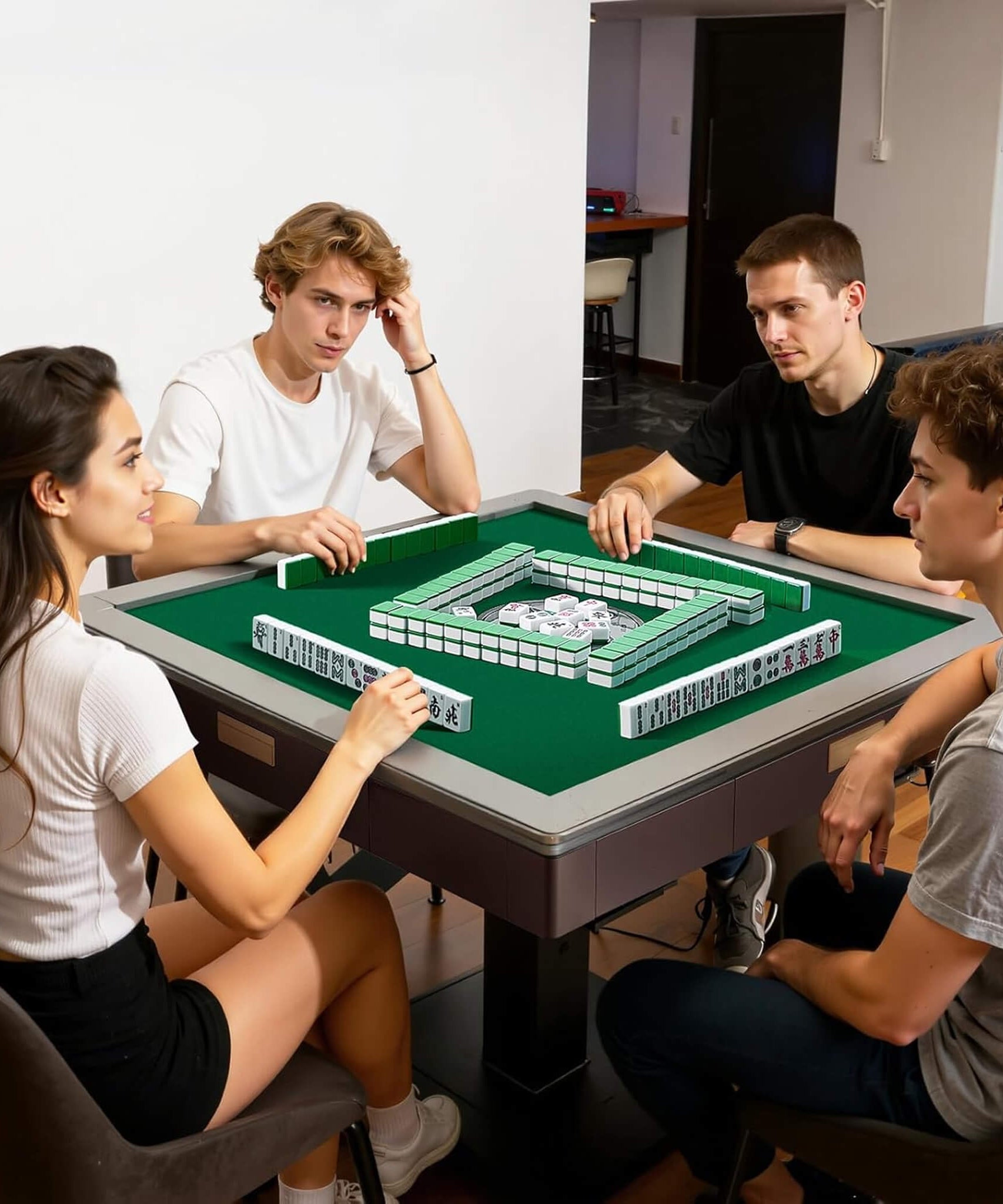 Premium Automatic Foldable Mahjong Table With Wheels And Two Sets Of Tiles (SAK92307)