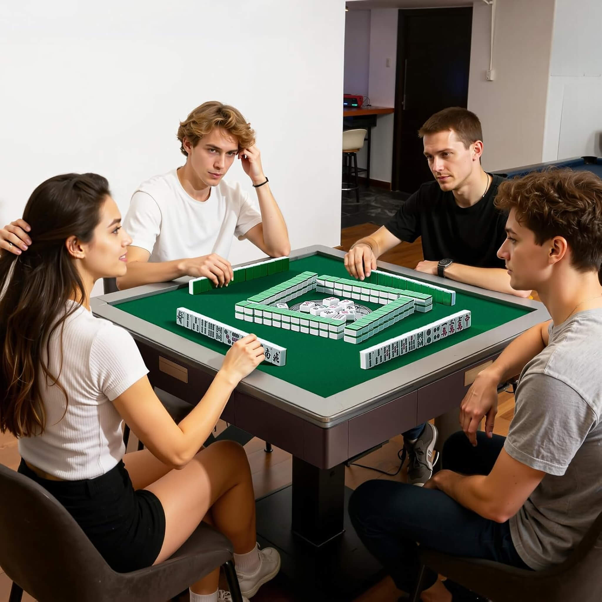 Premium Automatic Foldable Mahjong Table With Wheels And Two Sets Of Tiles (SAK92307)