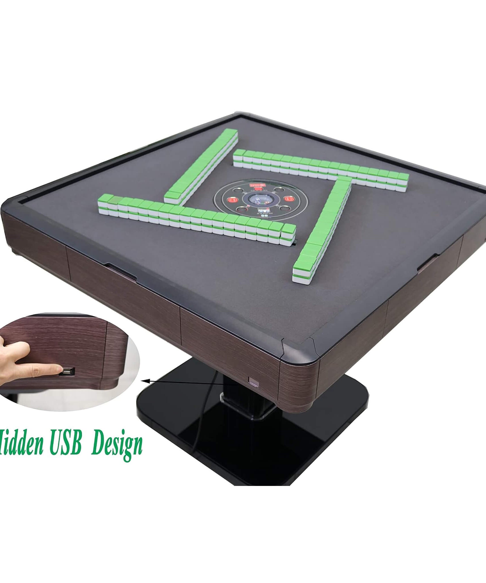 Premium Automatic Folding Mahjong Table With Walnut Finish, Two Set Of 166 40MM Numbered Tiles, And Hard Table Cover (SAK41893)