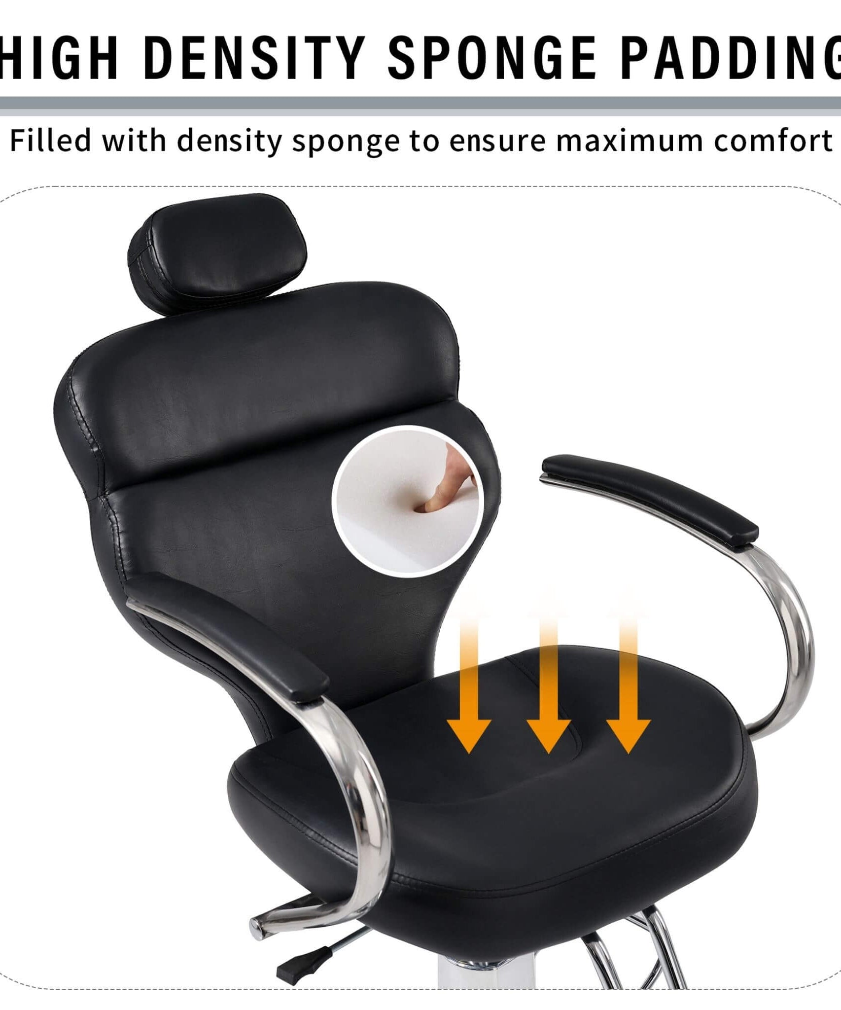 Premium Black PU Leather Reclining Barber Chair With Hydraulic Pump (SAK53892)