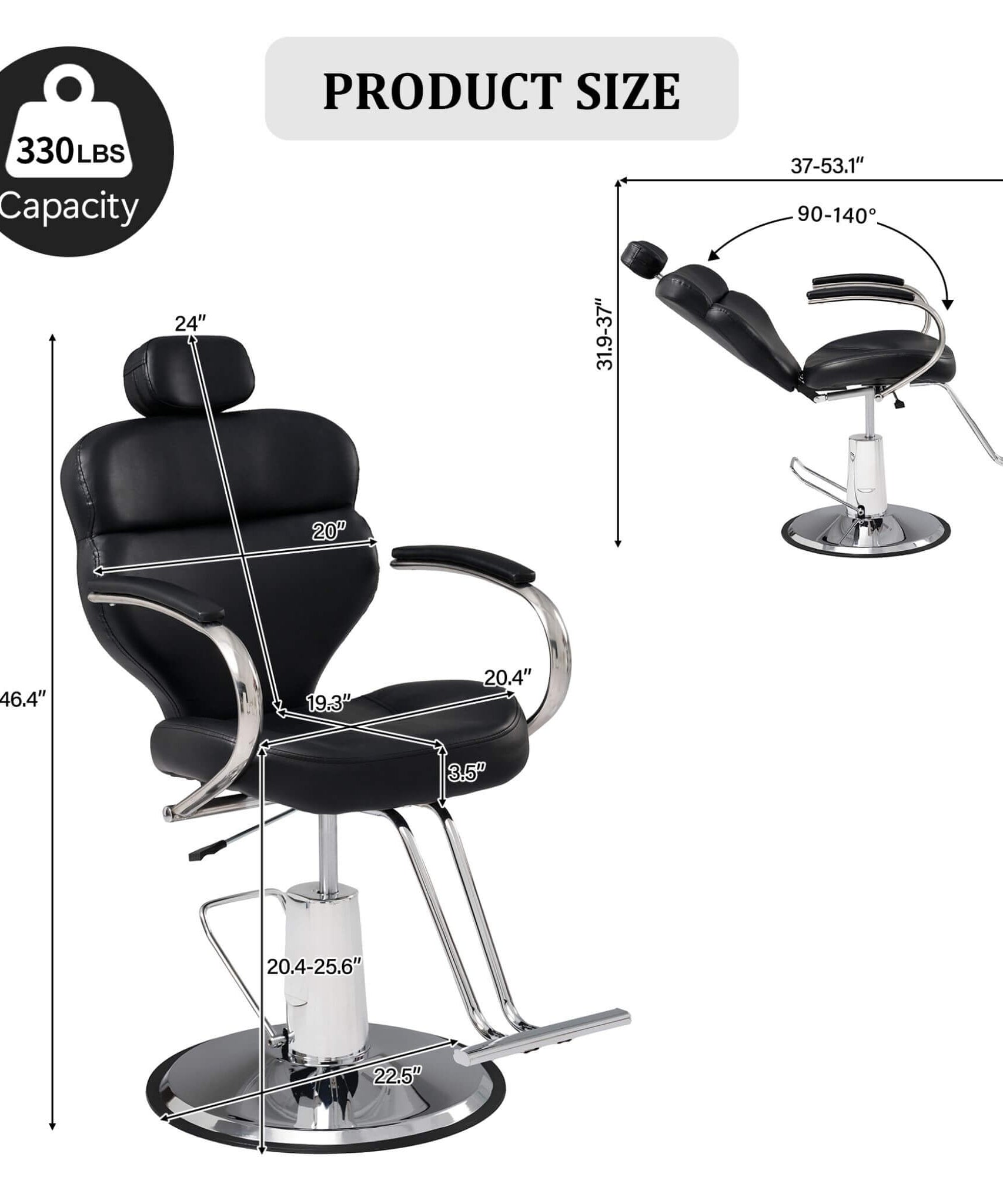 Premium Black PU Leather Reclining Barber Chair With Hydraulic Pump (SAK53892)