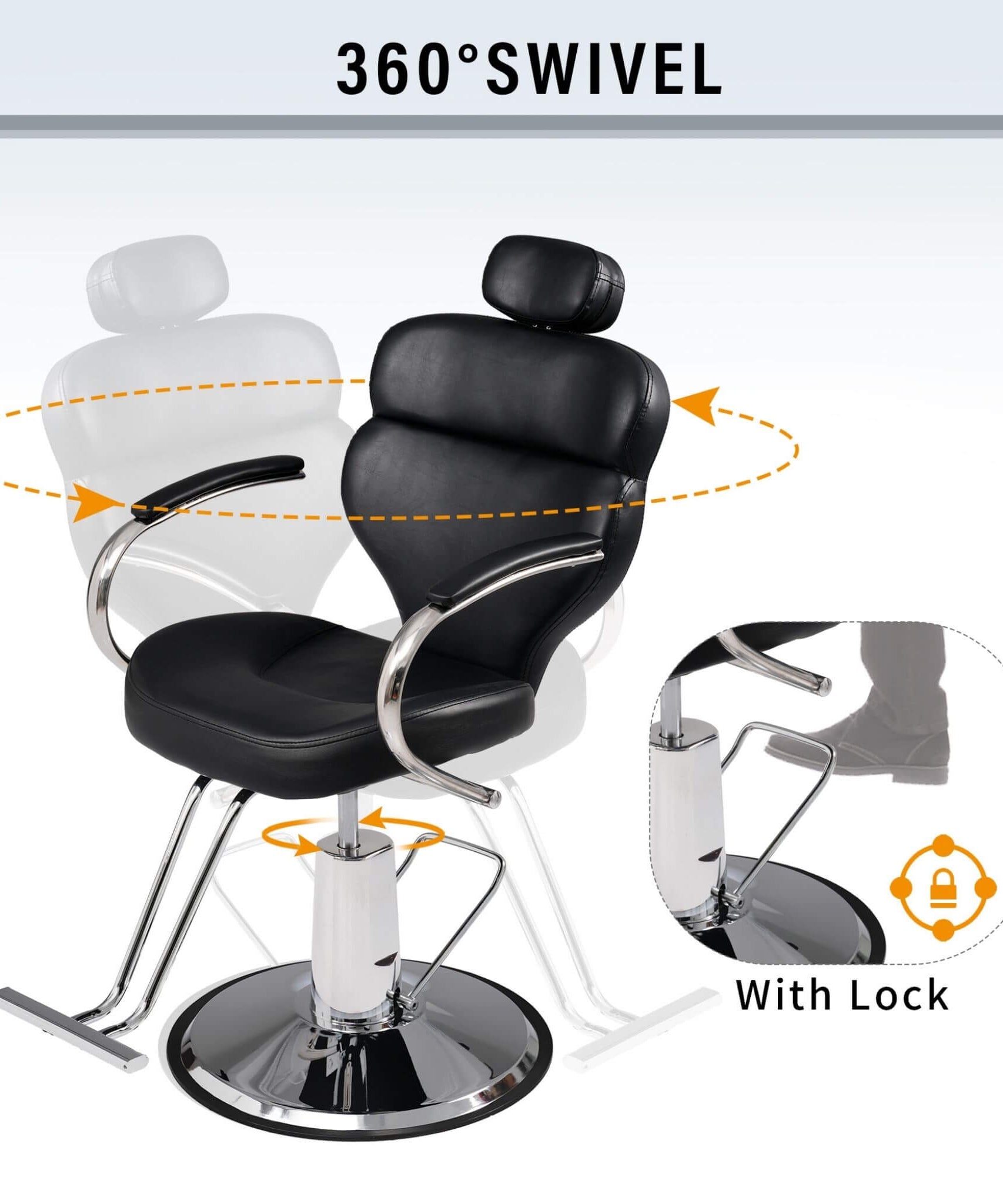 Premium Black PU Leather Reclining Barber Chair With Hydraulic Pump (SAK53892)
