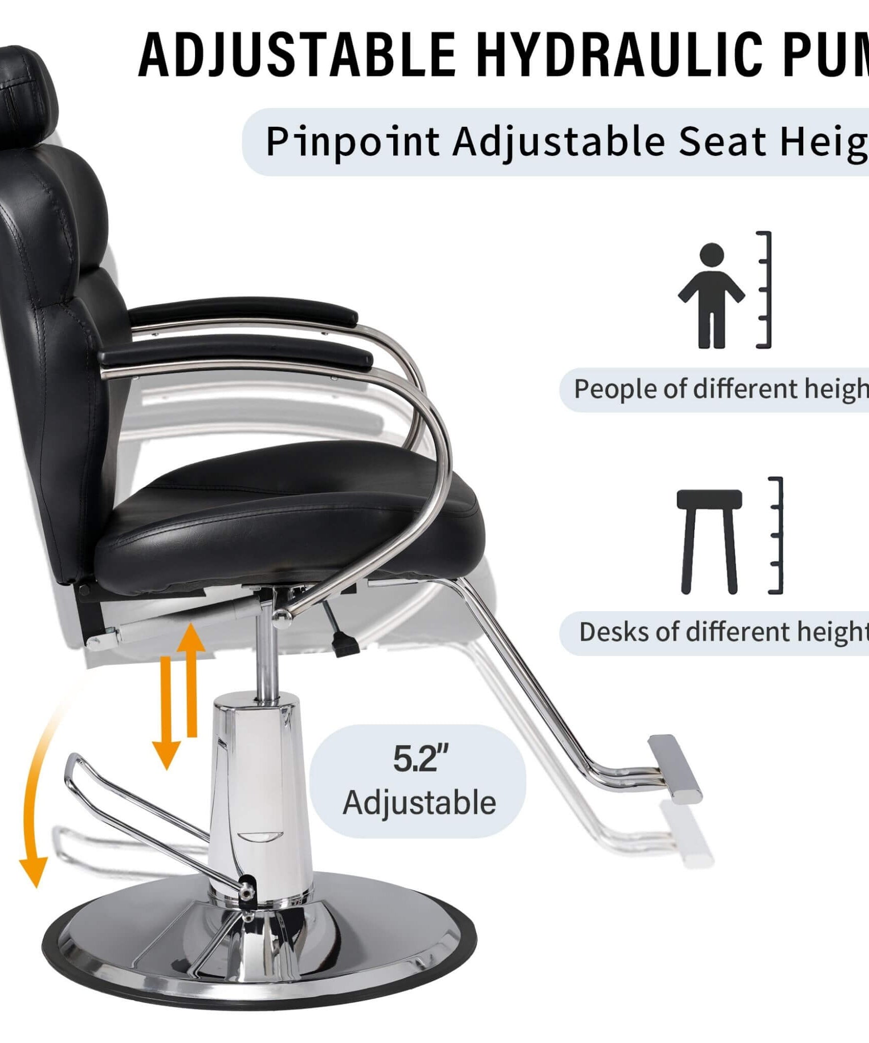 Premium Black PU Leather Reclining Barber Chair With Hydraulic Pump (SAK53892)