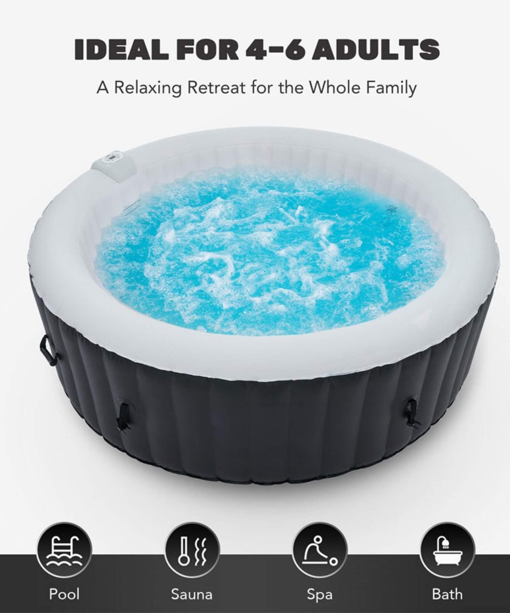 Premium 7FT Blow Up 6-Person Sauna Pool Hot Tub With 130 Jets (SAK63510)