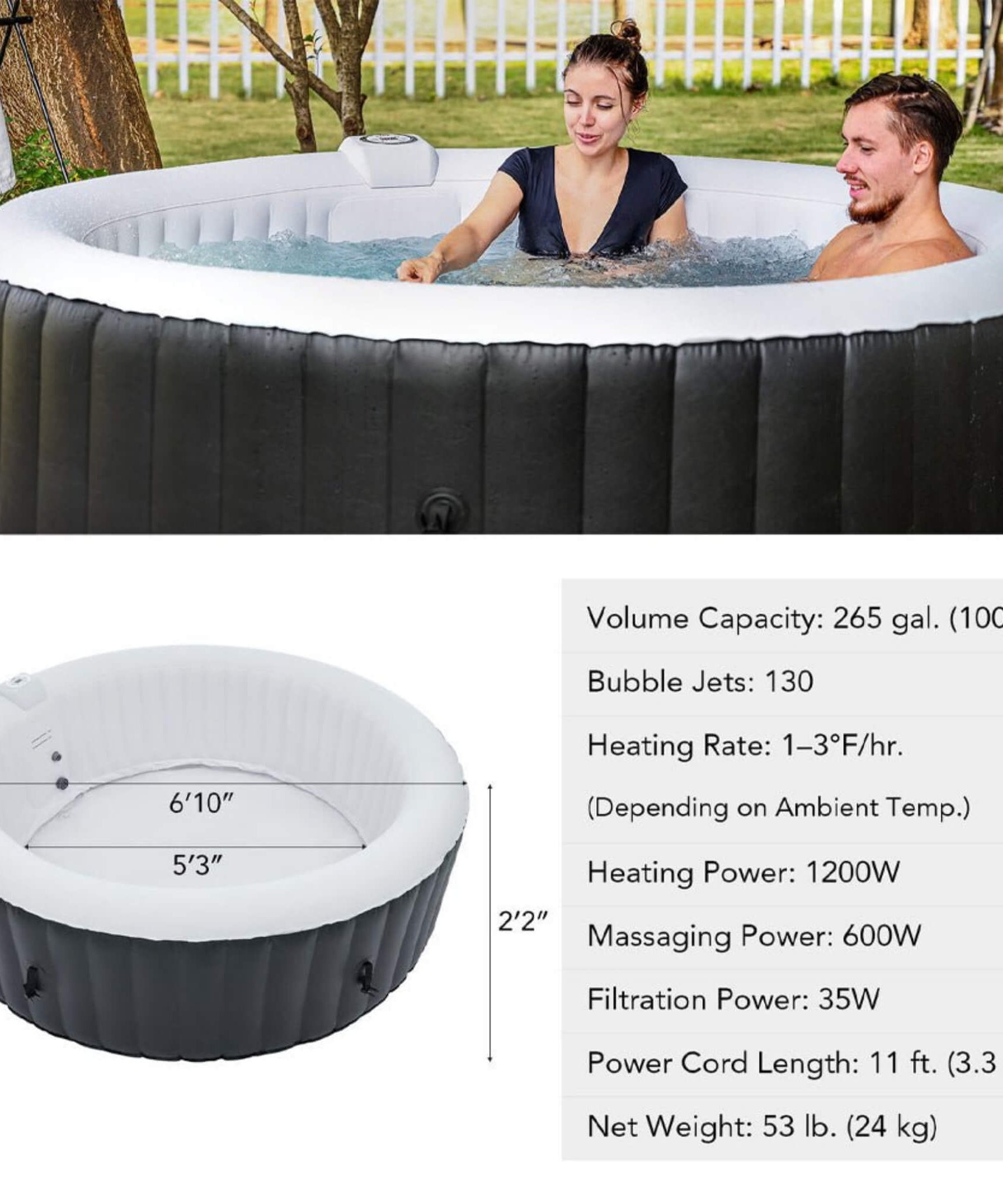 Premium 7FT Blow Up 6-Person Sauna Pool Hot Tub With 130 Jets (SAK63510)