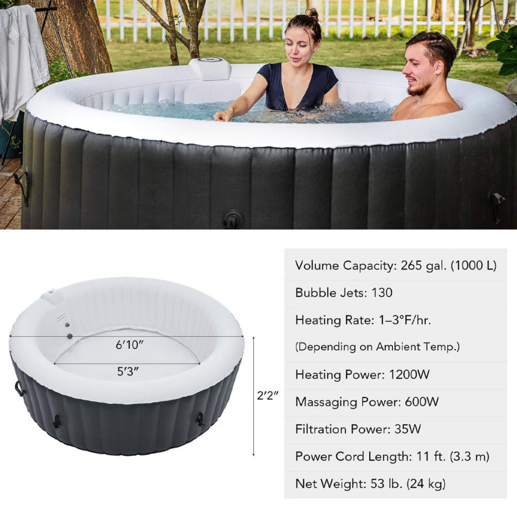 Premium 7FT Blow Up 6-Person Sauna Pool Hot Tub With 130 Jets (SAK63510)