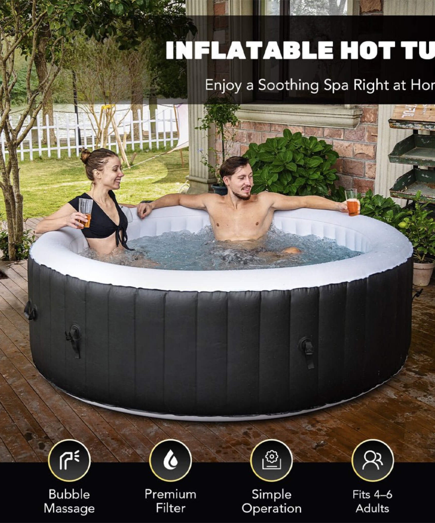 Premium 7FT Blow Up 6-Person Sauna Pool Hot Tub With 130 Jets (SAK63510)