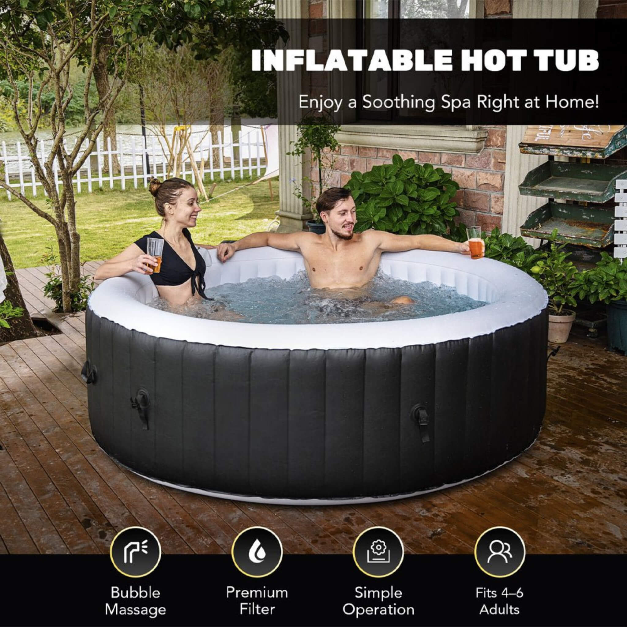 Premium 7FT Blow Up 6-Person Sauna Pool Hot Tub With 130 Jets (SAK63510)
