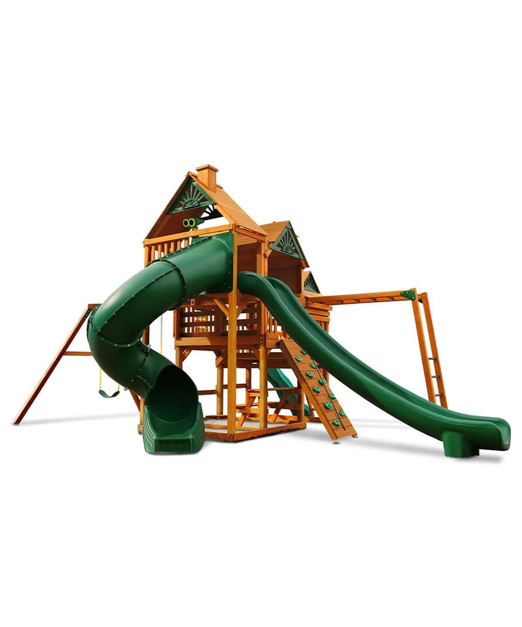 Premium Cedar Wood Swing Set With 3 Play Decks 3 Slides And Monkey Bars (SAK21486)
