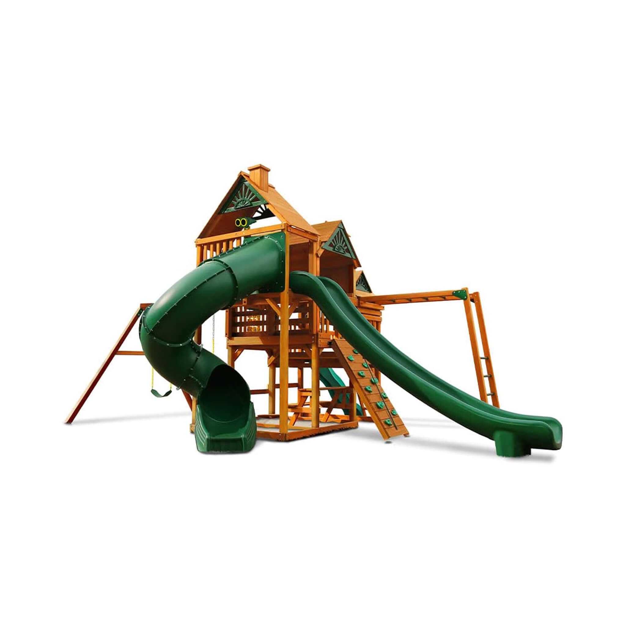 Premium Cedar Wood Swing Set With 3 Play Decks 3 Slides And Monkey Bars (SAK21486)