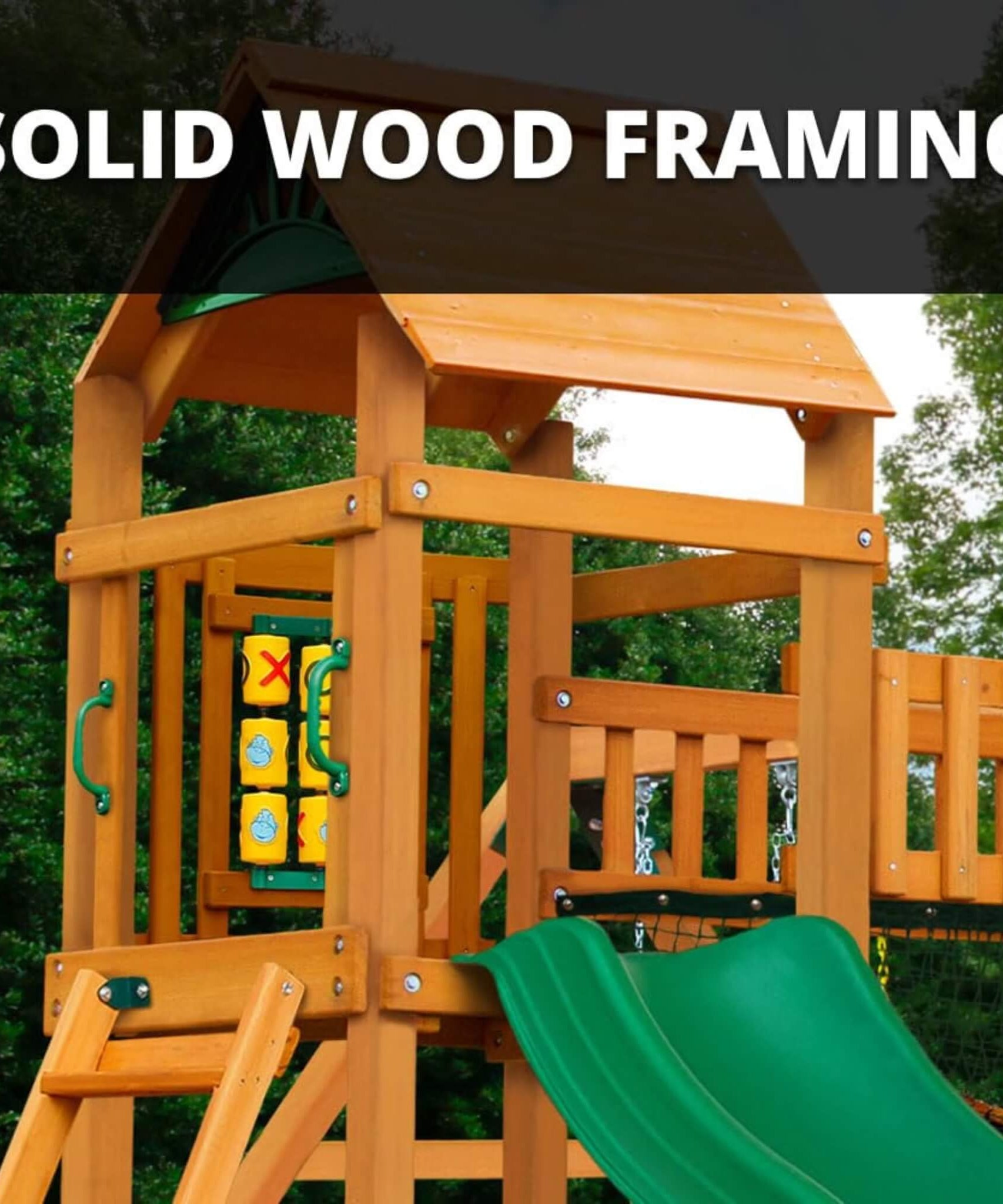 Premium Cedar Wood Swing Set With Tower Tire Swing Slide Ramp And Clatter Bridge (SAK85961)