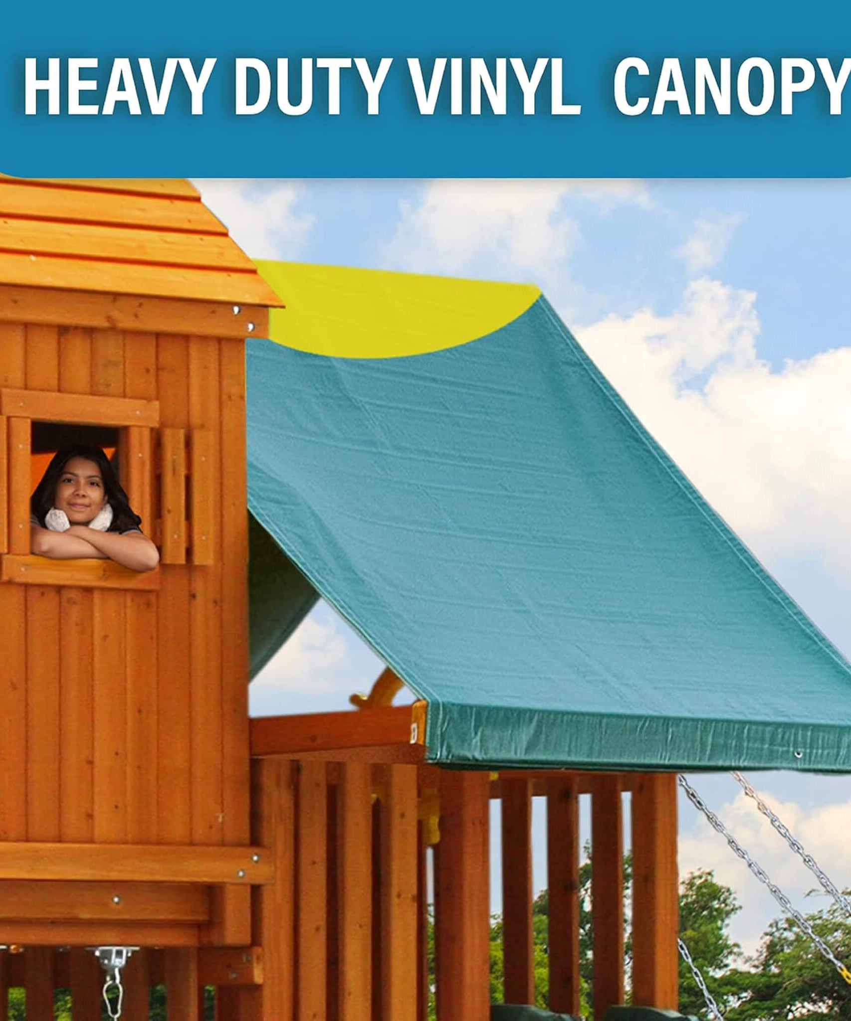 Premium Cedar Wood Tree House Swing Set With Built-In Covered Porch, Chimney, Monkey Bars And Slide (SAK18427)