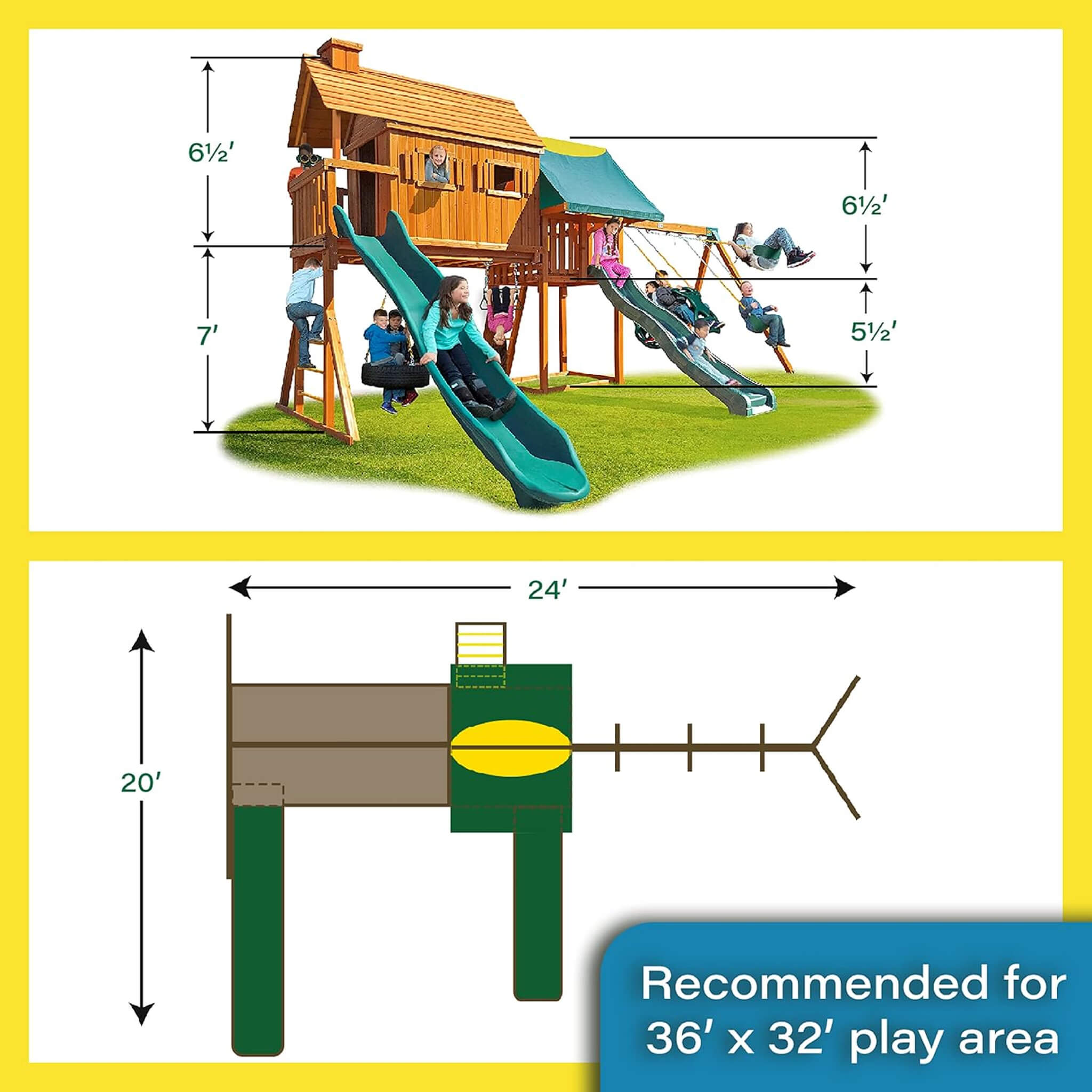 Premium Cedar Wood Tree House Swing Set With Clubhouse, Wave Slide And Scoop Slide (SAK30746)