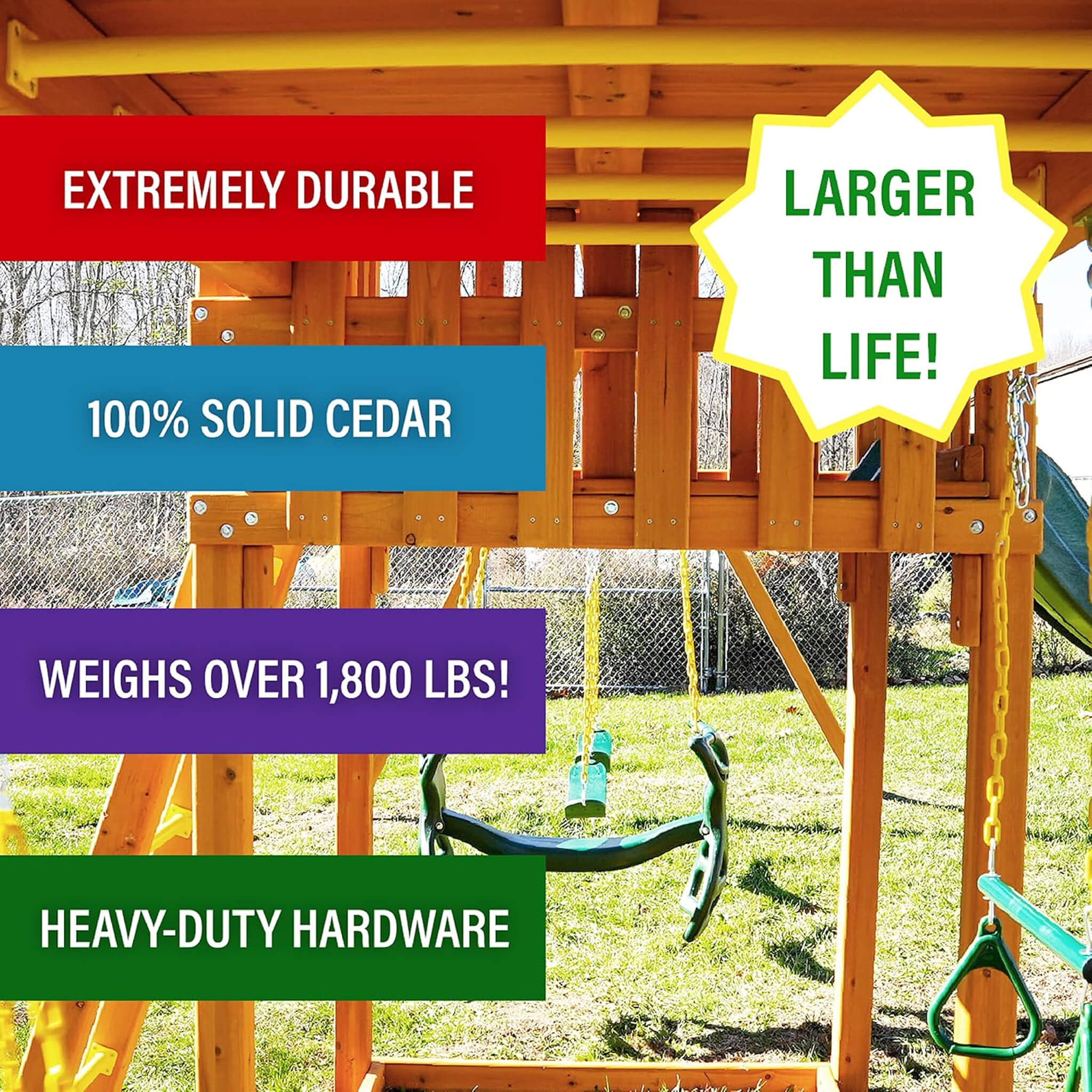 Premium Cedar Wood Tree House Swing Set With Clubhouse, Wave Slide And Scoop Slide (SAK30746)