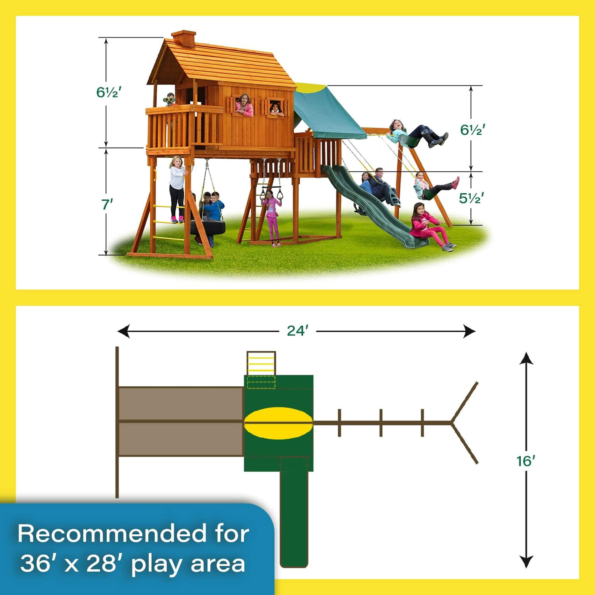 Premium Cedar Wood Tree House Swing Set With Clubhouse, Wave Slide And Spiral Slide (SAK29581)