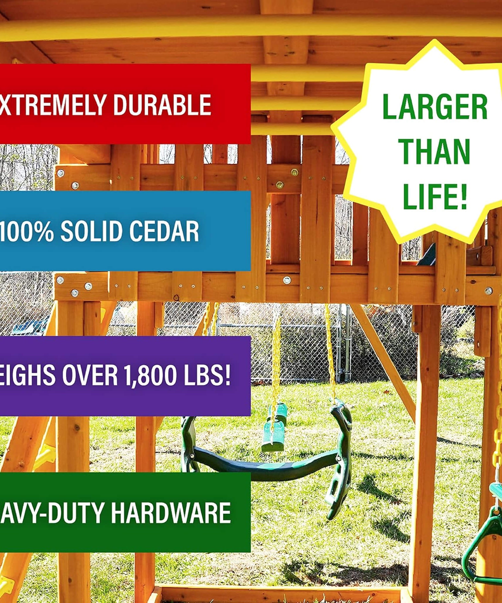 Premium Cedar Wood Tree House Swing Set With Clubhouse, Wave Slide And Spiral Slide (SAK29581)
