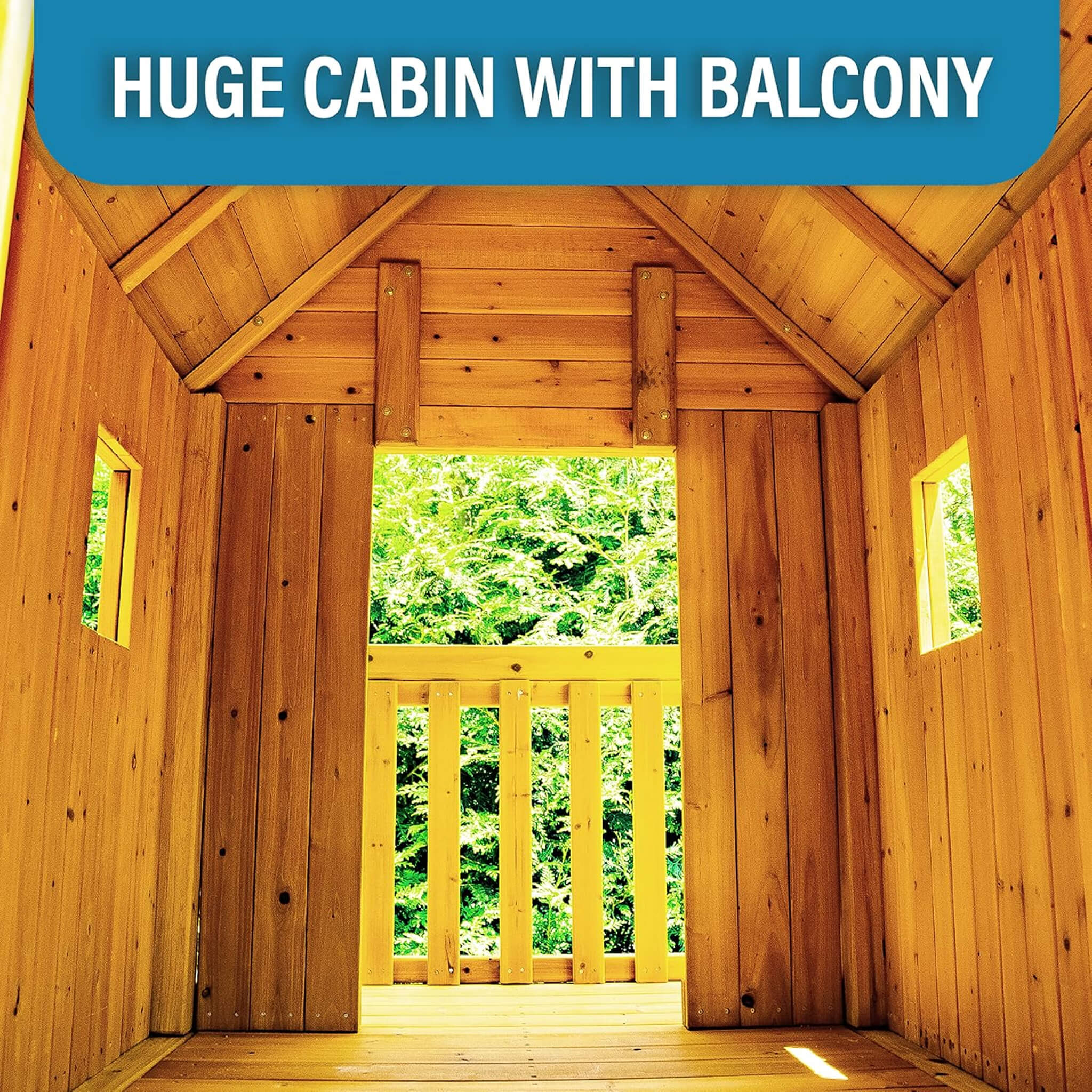 Premium Cedar Wood Tree House Swing Set With Clubhouse, Wave Slide And Spiral Slide (SAK29581)