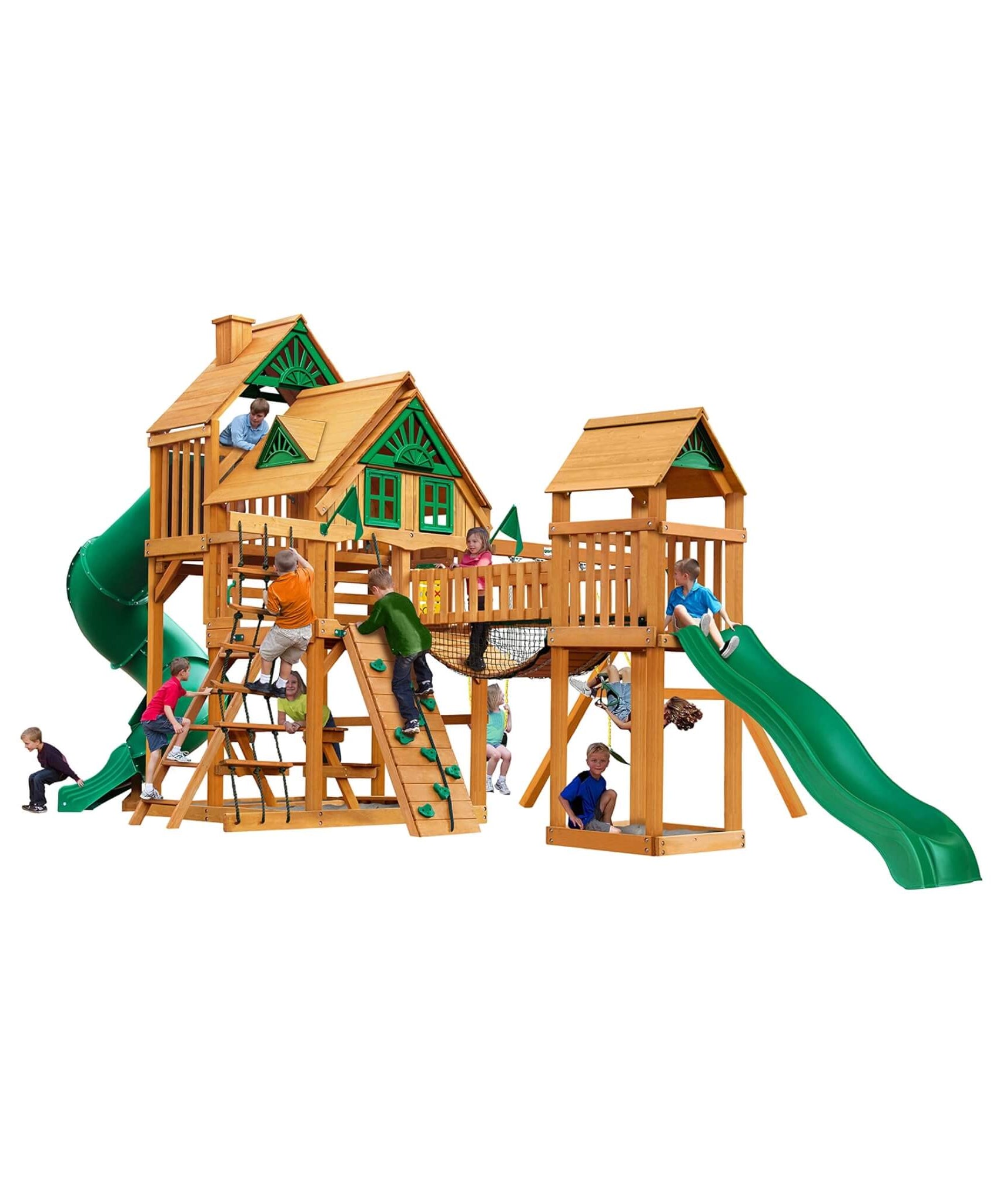 Premium Cedar Wood Treehouse Swing Set With Tube Slide And Sandbox (SAK71923)