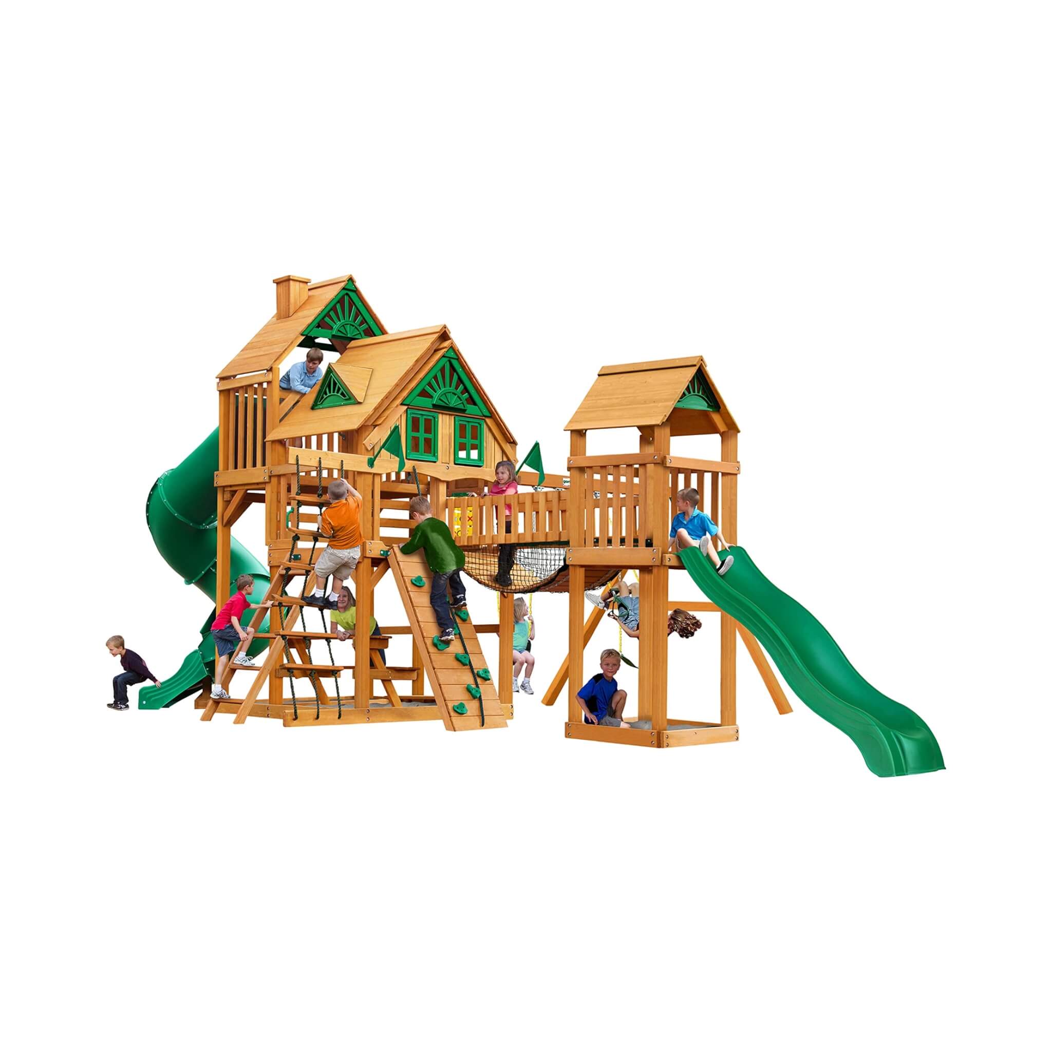 Premium Cedar Wood Treehouse Swing Set With Tube Slide And Sandbox (SAK71923)