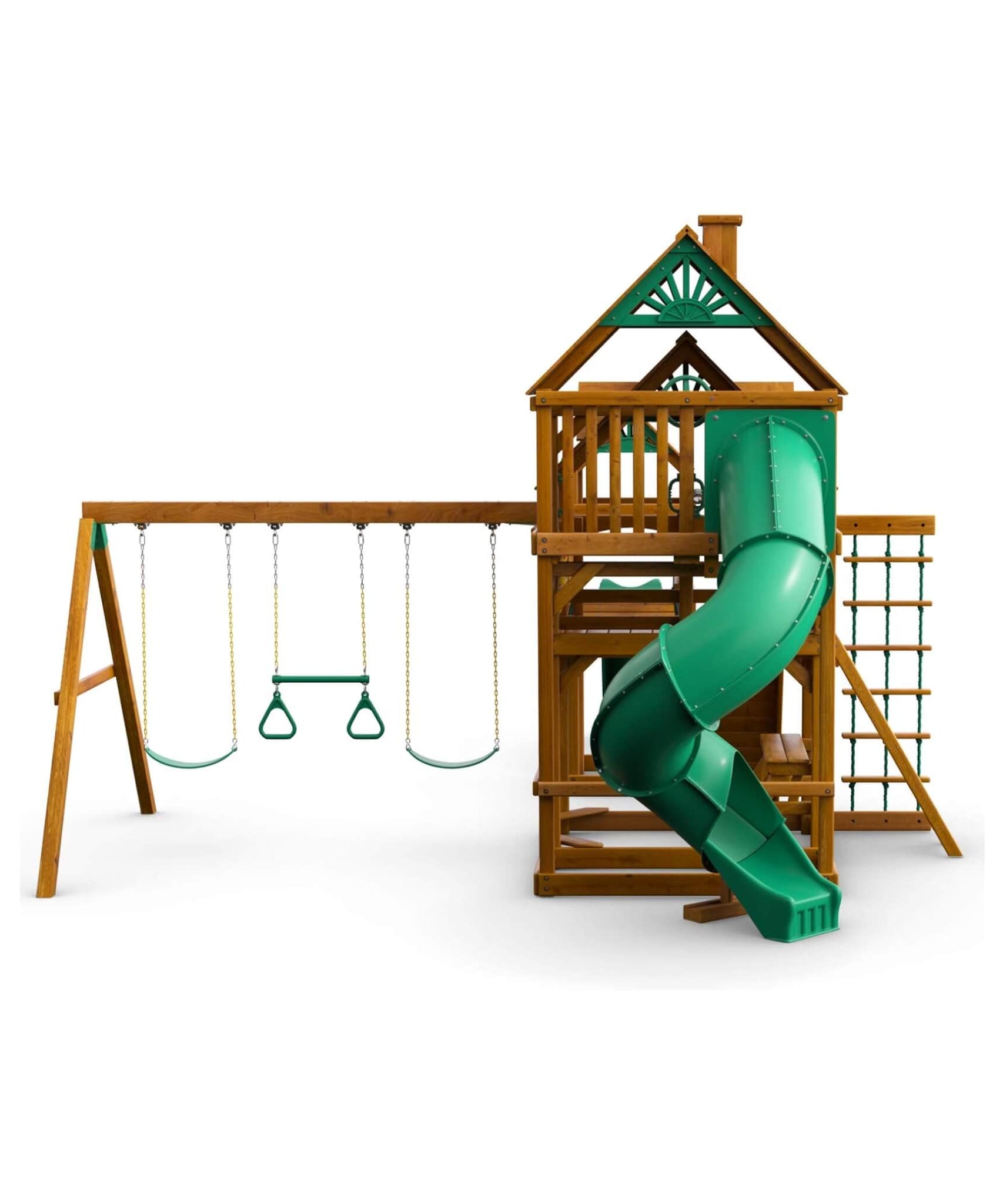 Premium Cedar Wood Treehouse Swing Set With Tube Slide And Sandbox (SAK71923)