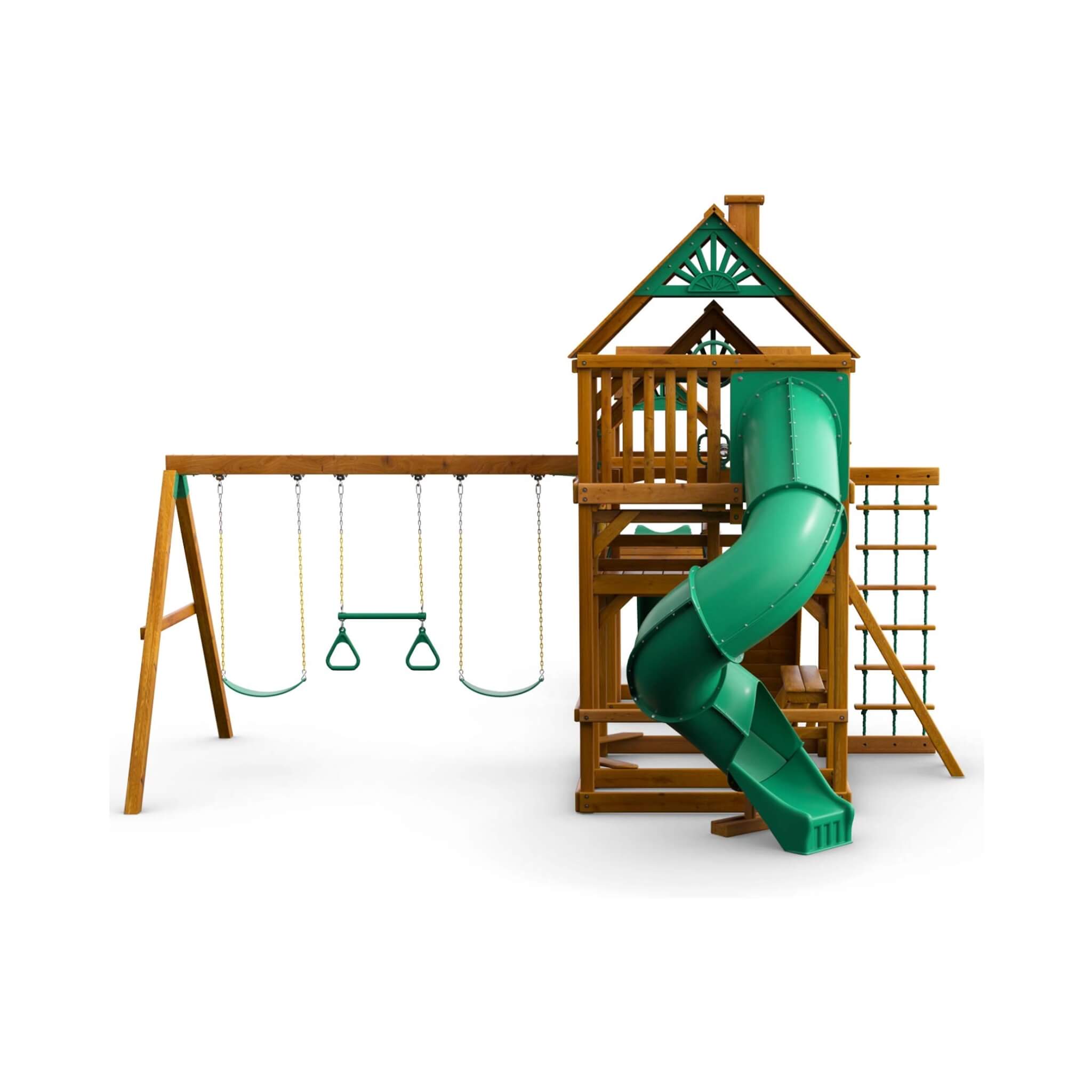 Premium Cedar Wood Treehouse Swing Set With Tube Slide And Sandbox (SAK71923)