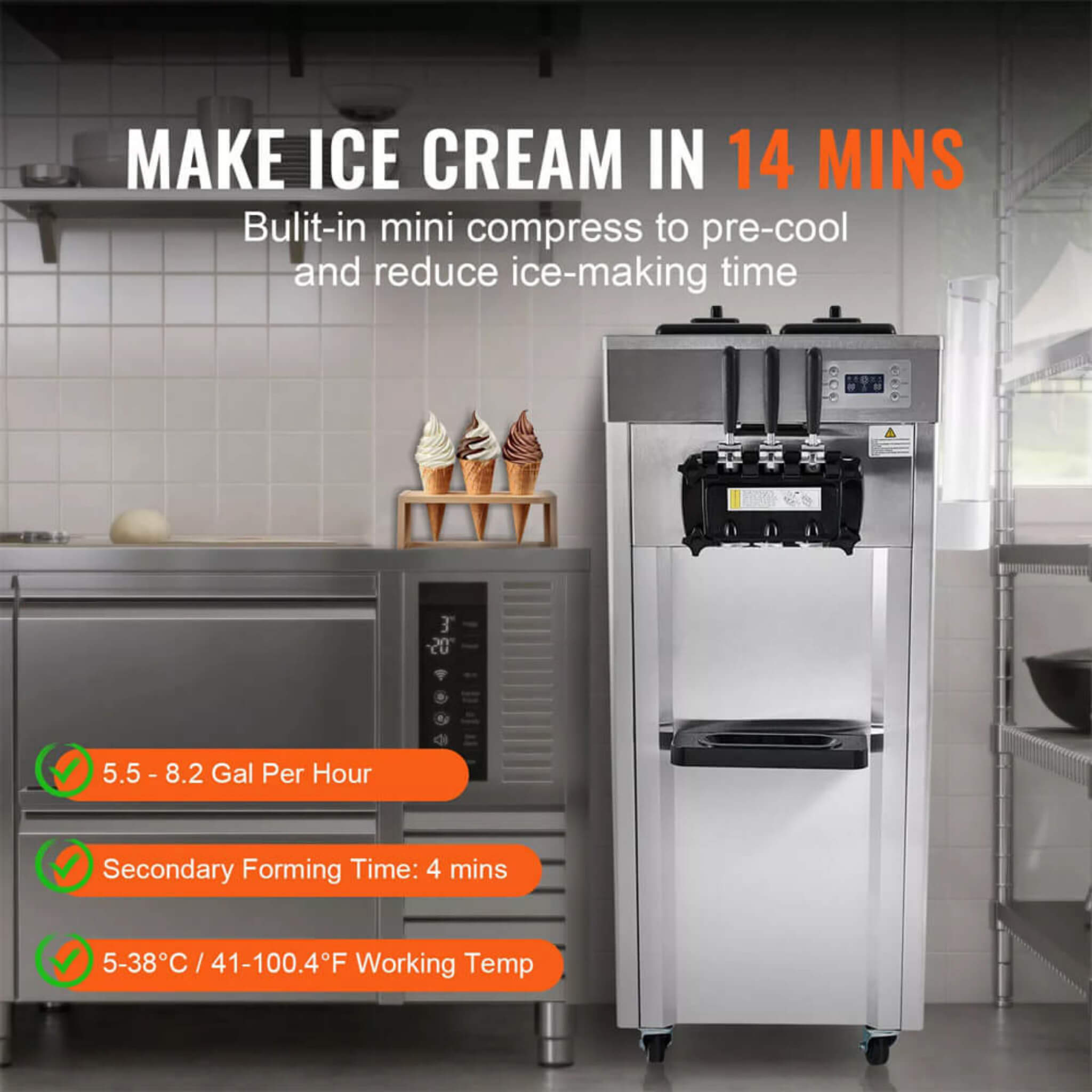 Commercial 21-31 L/H 3-Flavor Freestanding Soft Serve Ice Cream Machine Maker (SAK21874)