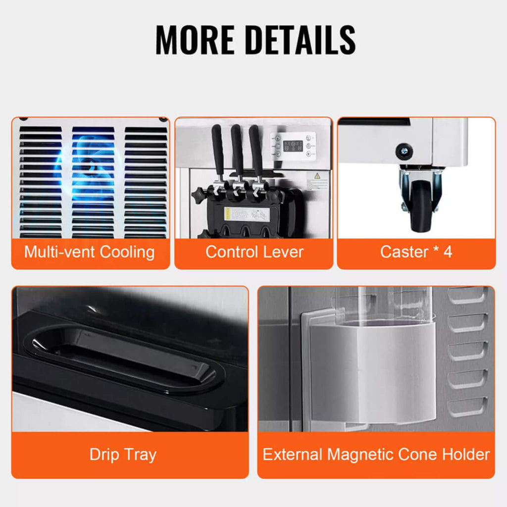 Commercial 21-31 L/H 3-Flavor Freestanding Soft Serve Ice Cream Machine Maker (SAK21874)