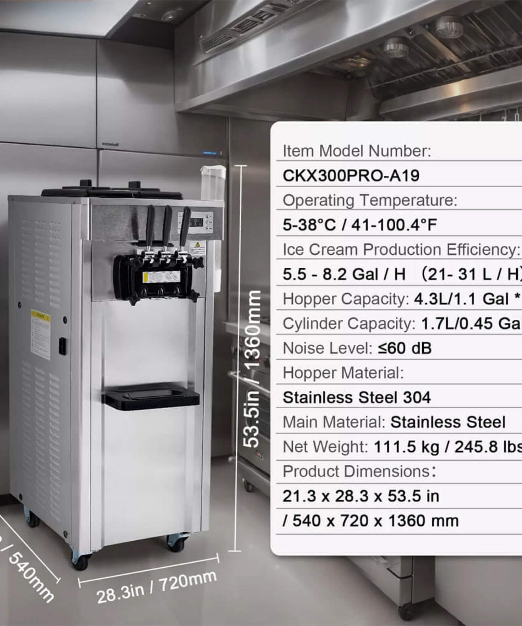 Commercial 21-31 L/H 3-Flavor Freestanding Soft Serve Ice Cream Machine Maker (SAK21874)