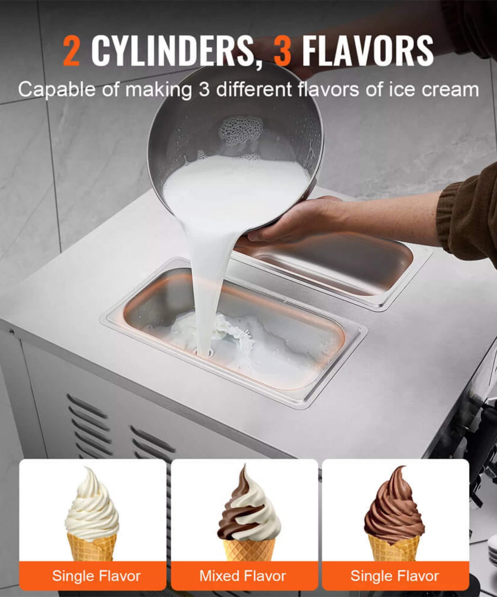 Commercial 21-31 L/H 3-Flavor Freestanding Soft Serve Ice Cream Machine Maker (SAK21874)