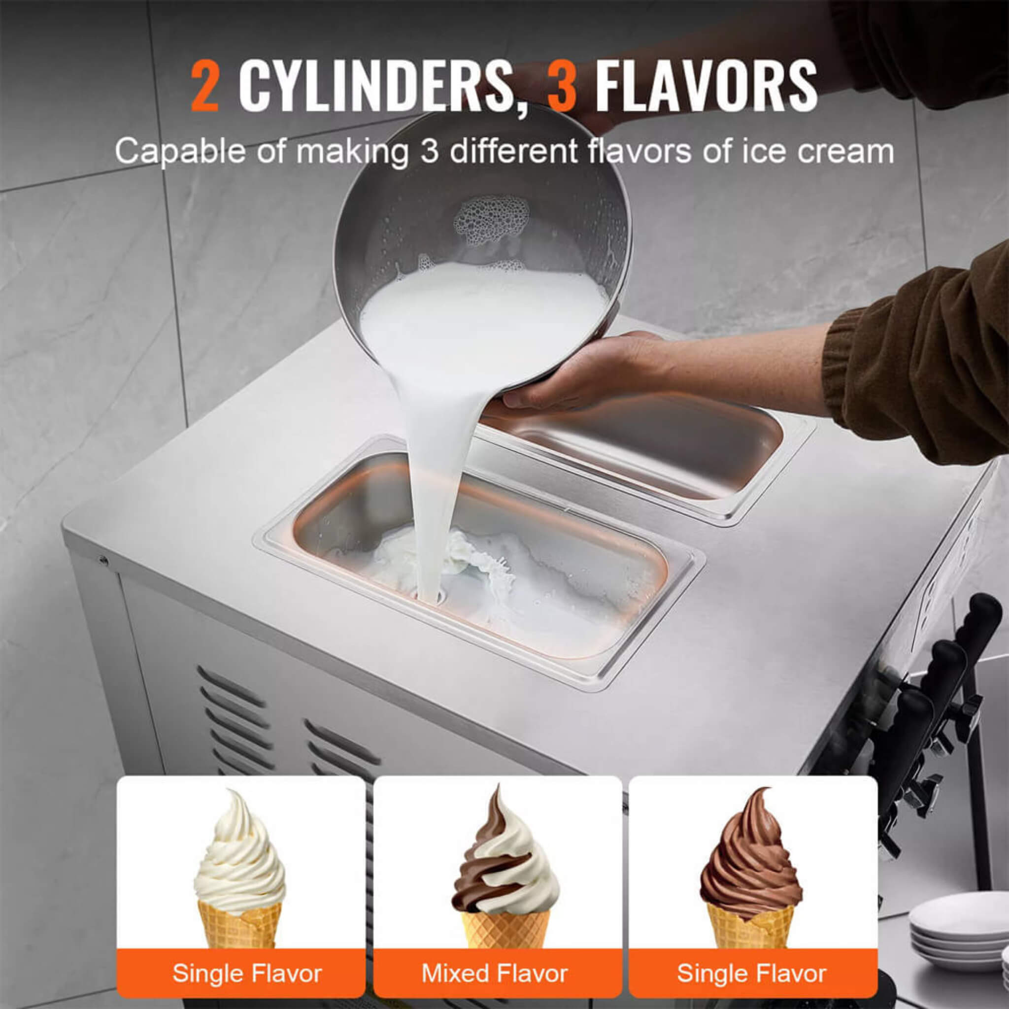 Commercial 21-31 L/H 3-Flavor Freestanding Soft Serve Ice Cream Machine Maker (SAK21874)