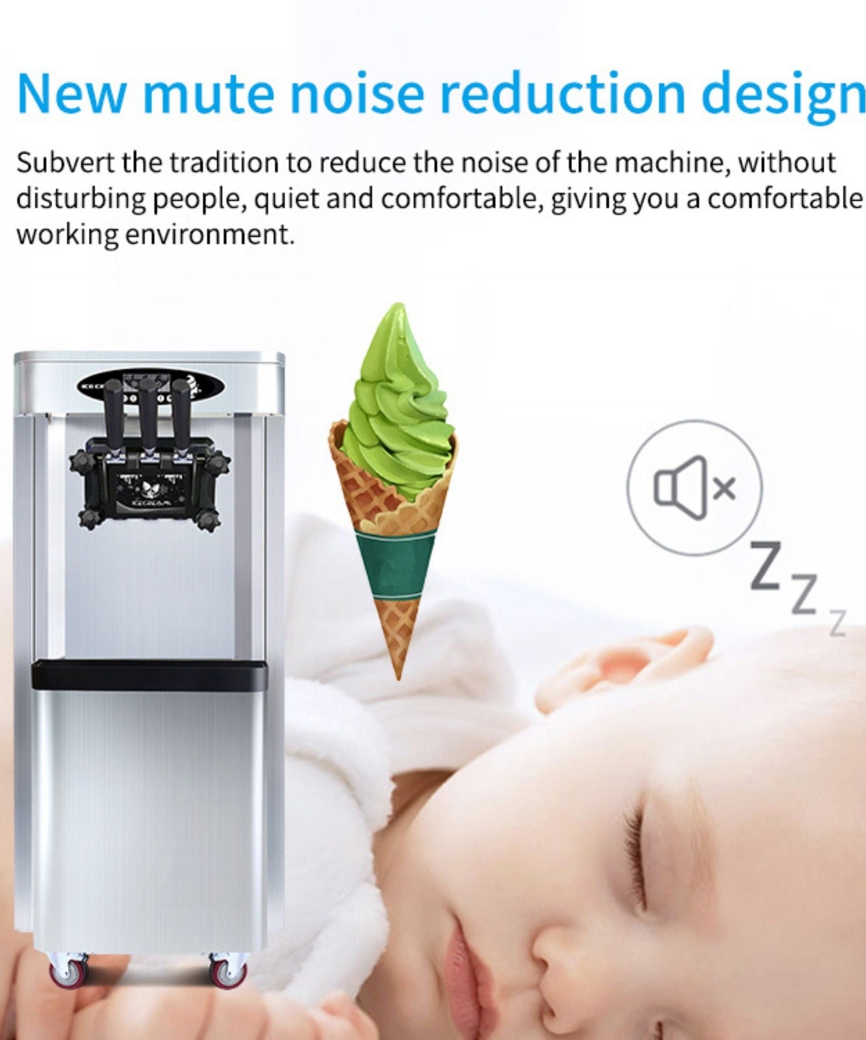 Commercial 25-30L/H Vertical 2000W 3-Flavor Soft Ice Cream Machine With Dual 6L Hoppers (SAK93406)