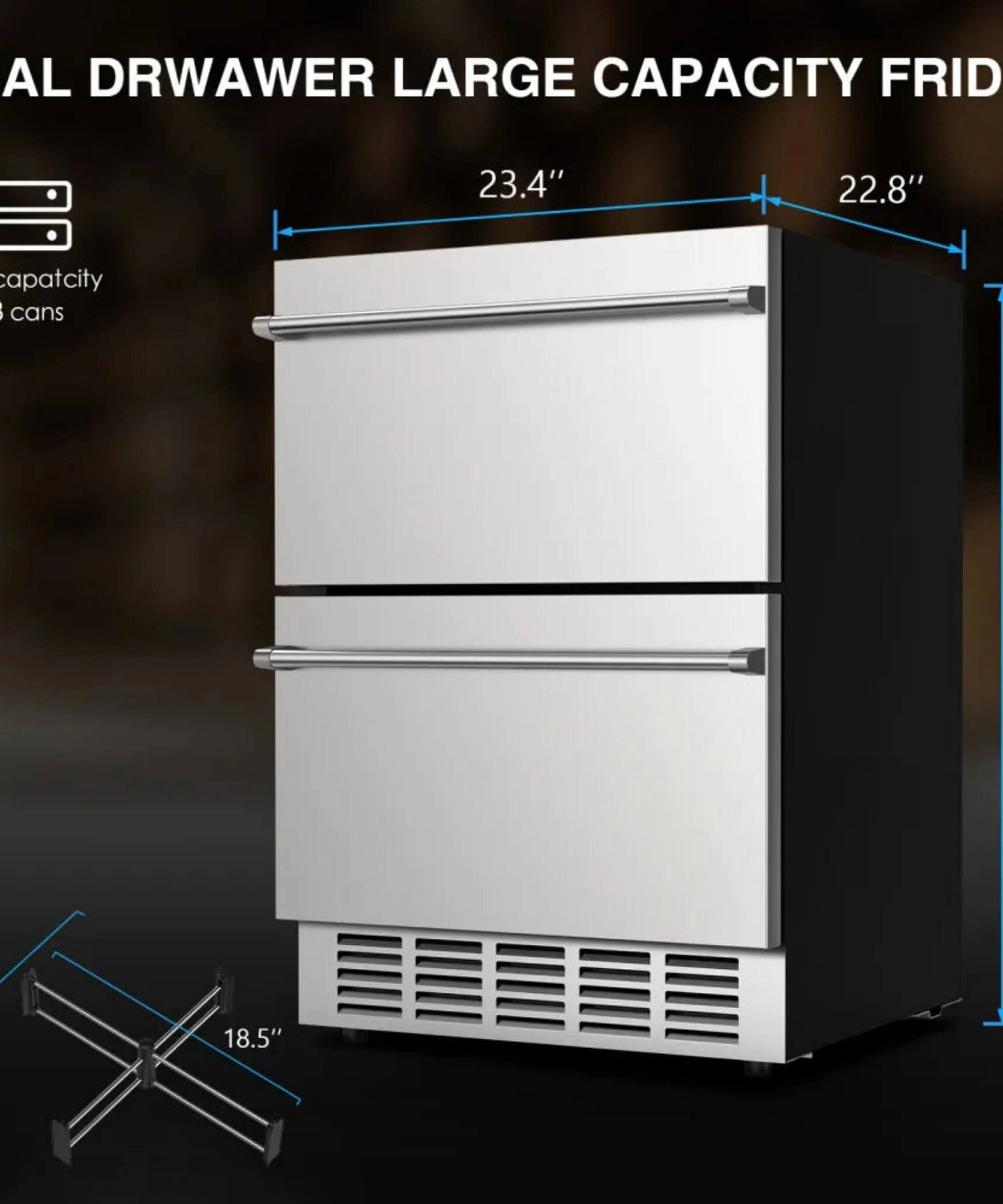 Premium 5.3 Cu.Ft Double Drawer Stainless Steel Built-In Wine Beverage Undercounter Refrigerator (SAK92576)