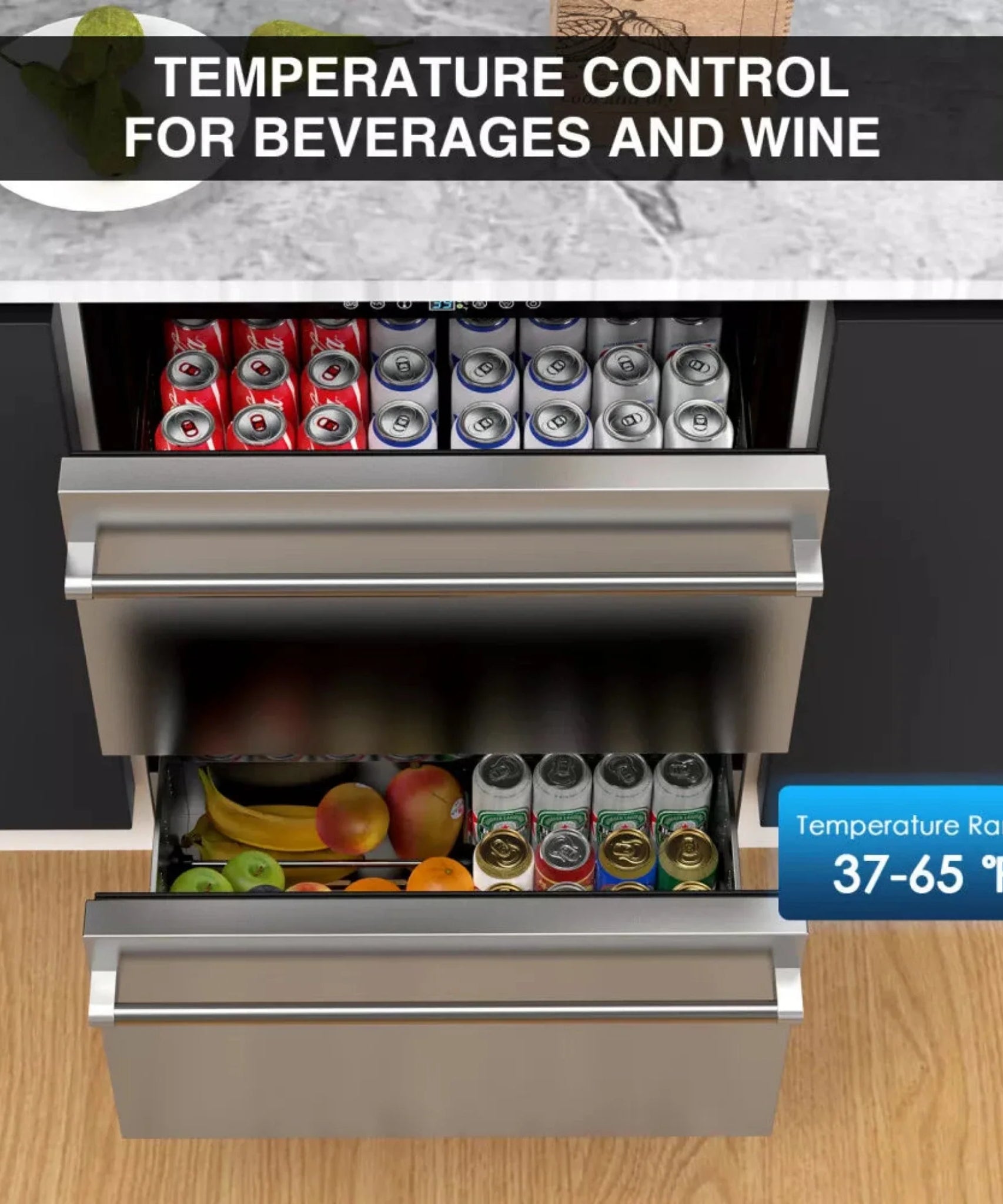 Premium 5.3 Cu.Ft Double Drawer Stainless Steel Built-In Wine Beverage Undercounter Refrigerator (SAK92576)
