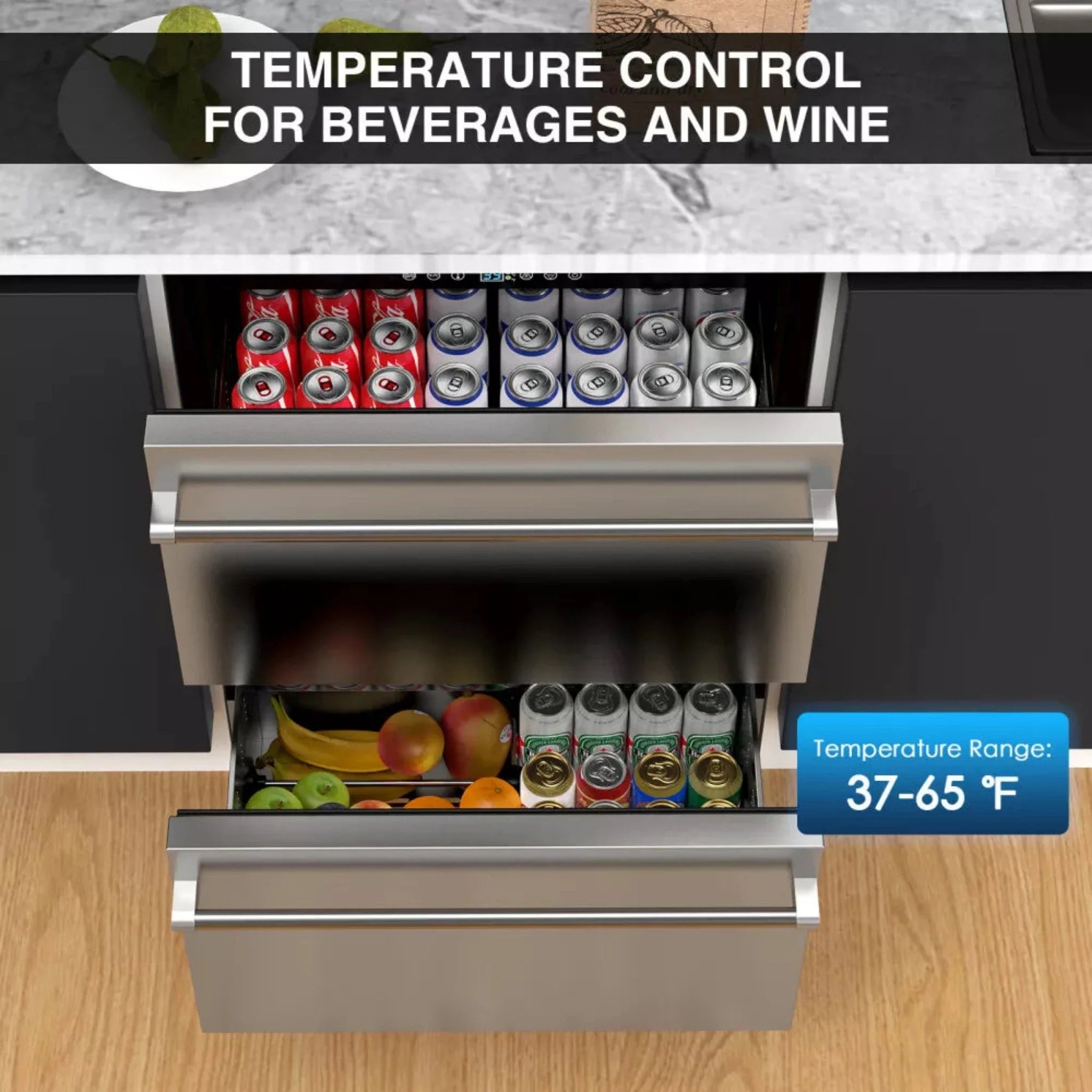 Premium 5.3 Cu.Ft Double Drawer Stainless Steel Built-In Wine Beverage Undercounter Refrigerator (SAK92576)