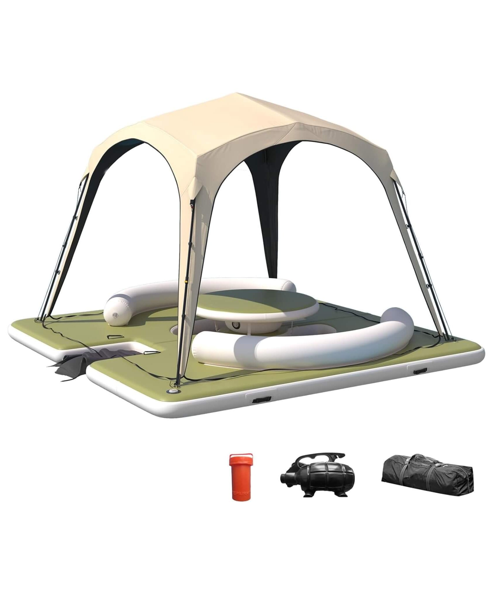 [11X11FT] Premium Floating Dock Lounge With With Ladder, Double Seats, Table, And Canopy (SAK49273)