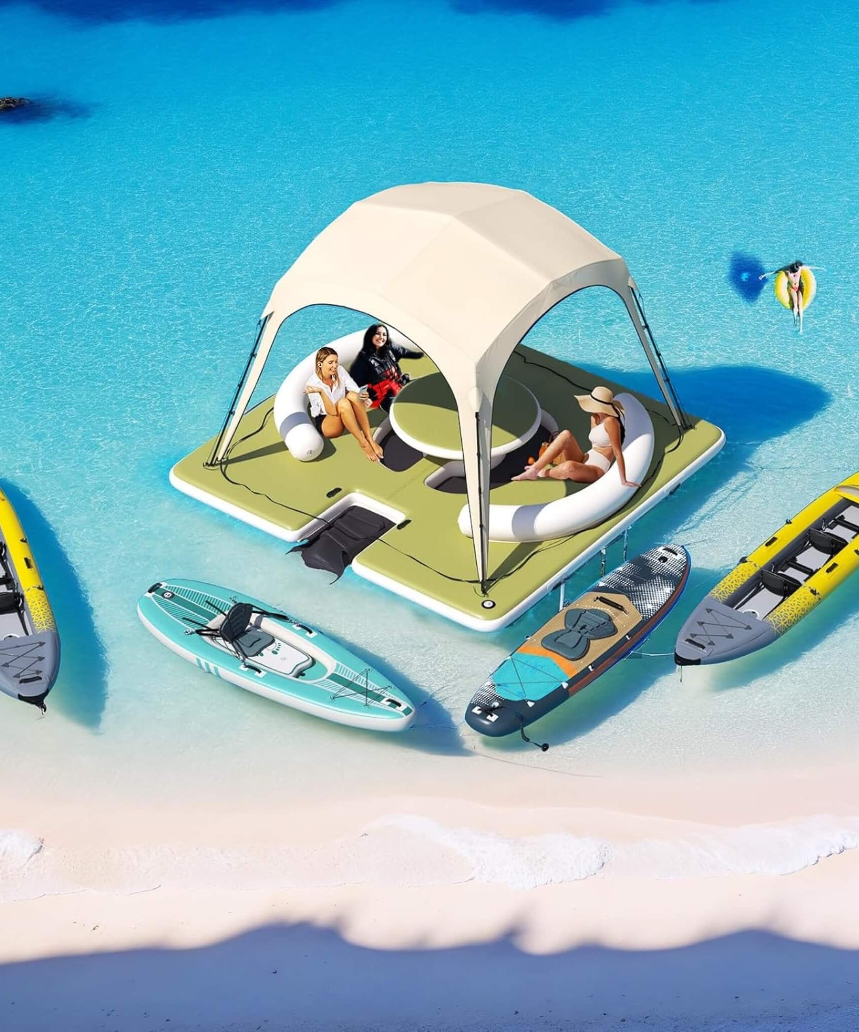 [11X11FT] Premium Floating Dock Lounge With With Ladder, Double Seats, Table, And Canopy (SAK49273)