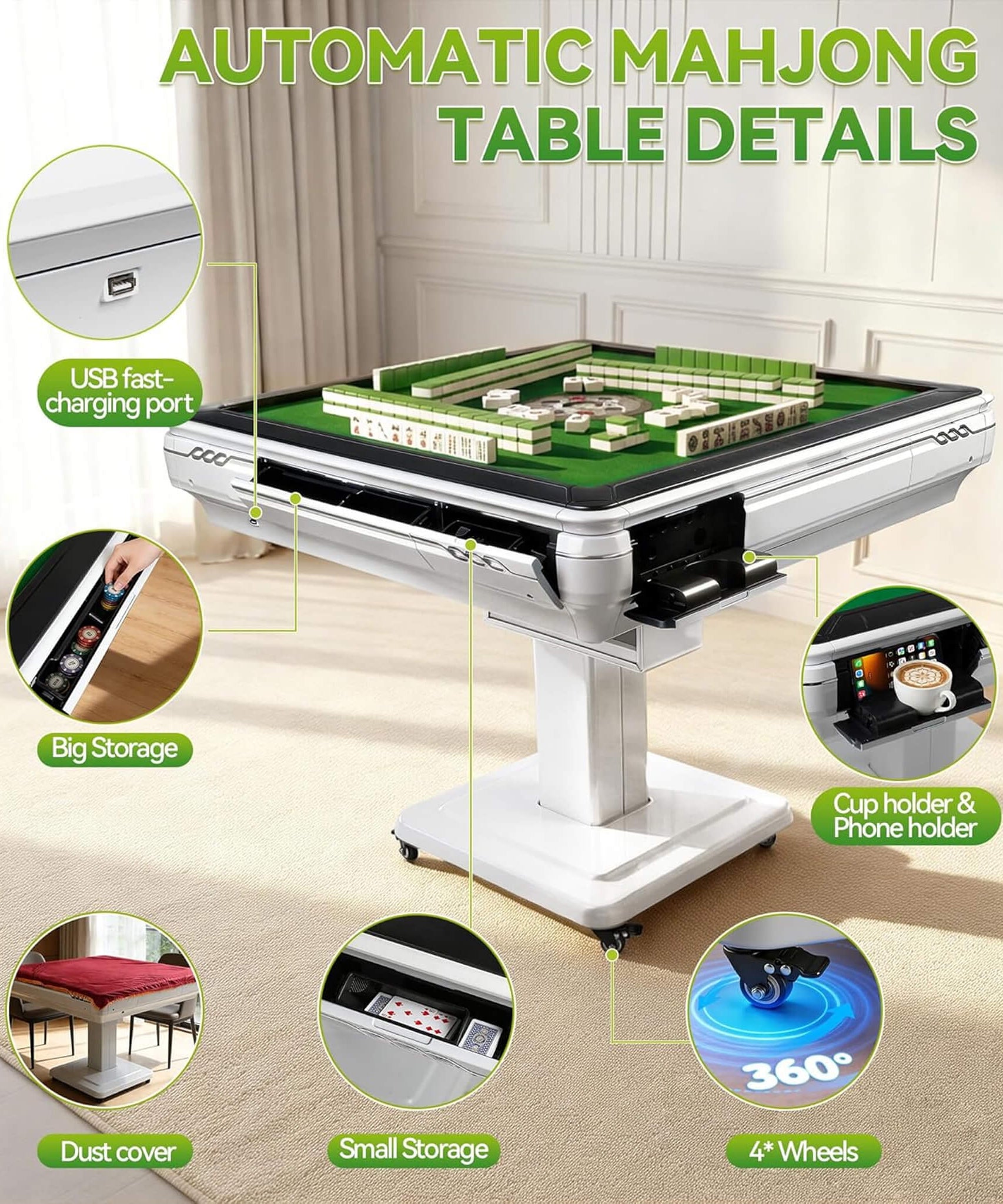 Premium Foldable 4-Player Automatic Mahjong Table With 2 Tile Sets (SAK57230)