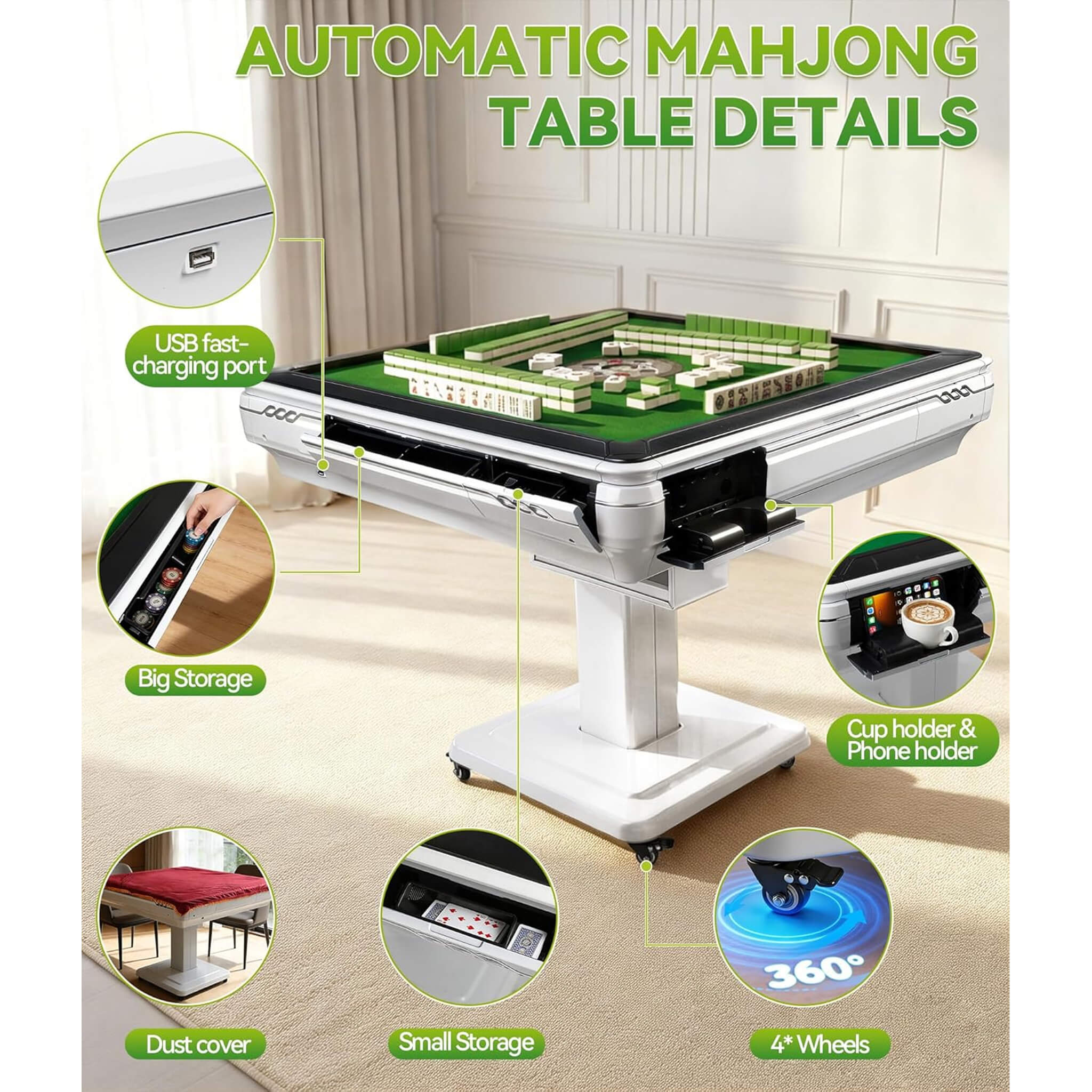 Premium Foldable 4-Player Automatic Mahjong Table With 2 Tile Sets (SAK57230)