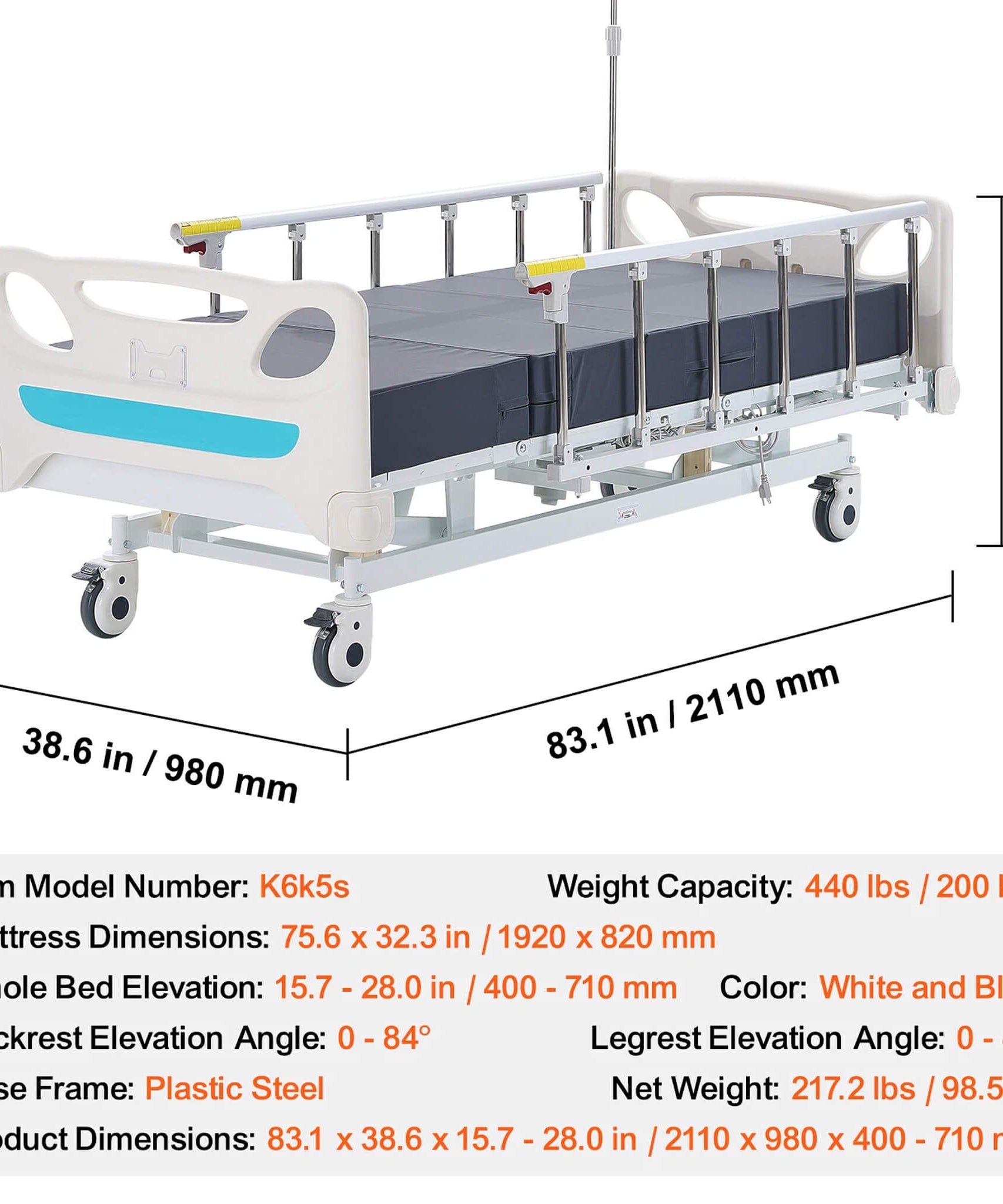 Premium Full Electric 3-Function Medical ICU Hospital Bed, 440LBS (SAK15624)