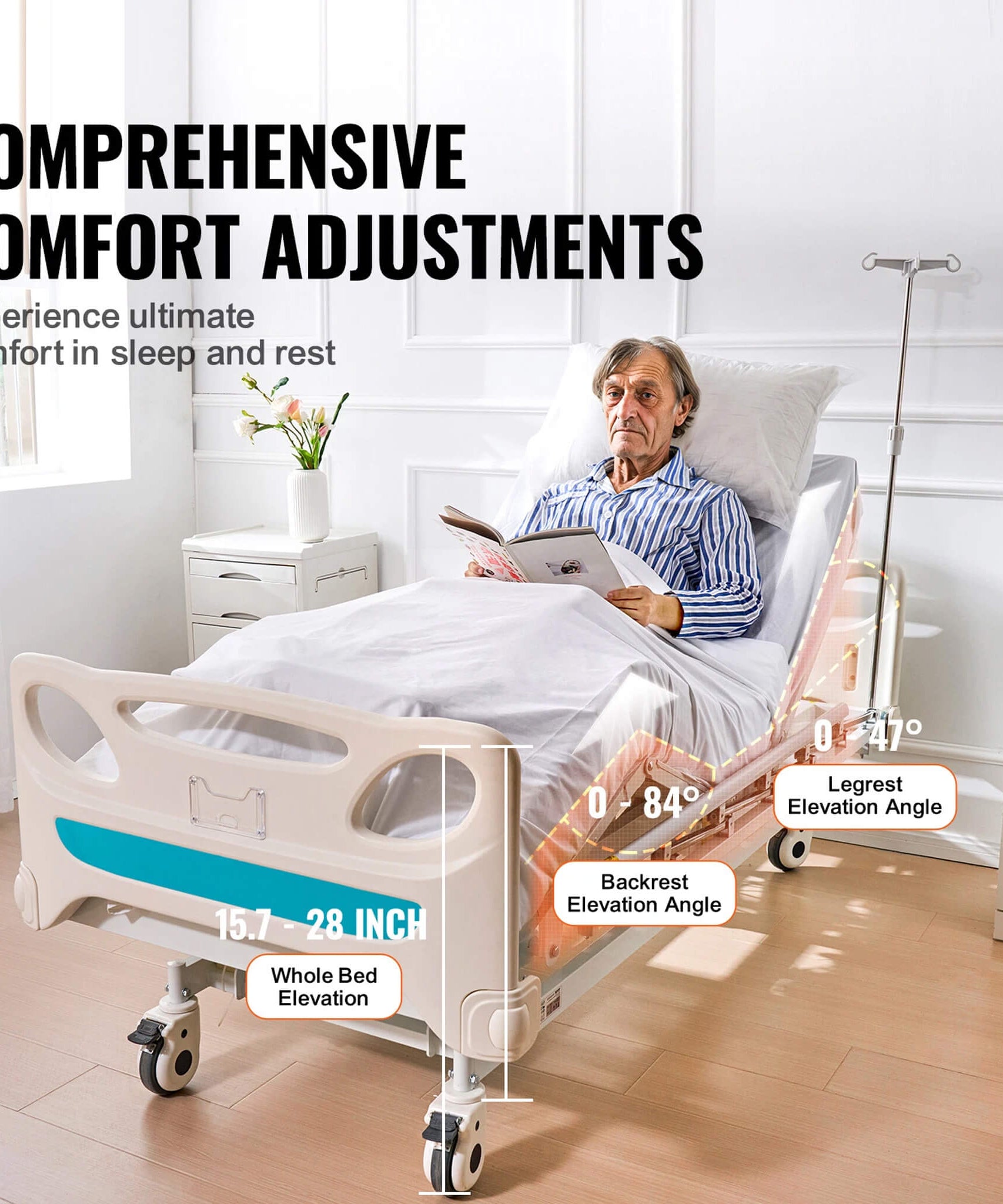 Premium Full Electric 3-Function Medical ICU Hospital Bed, 440LBS (SAK15624)